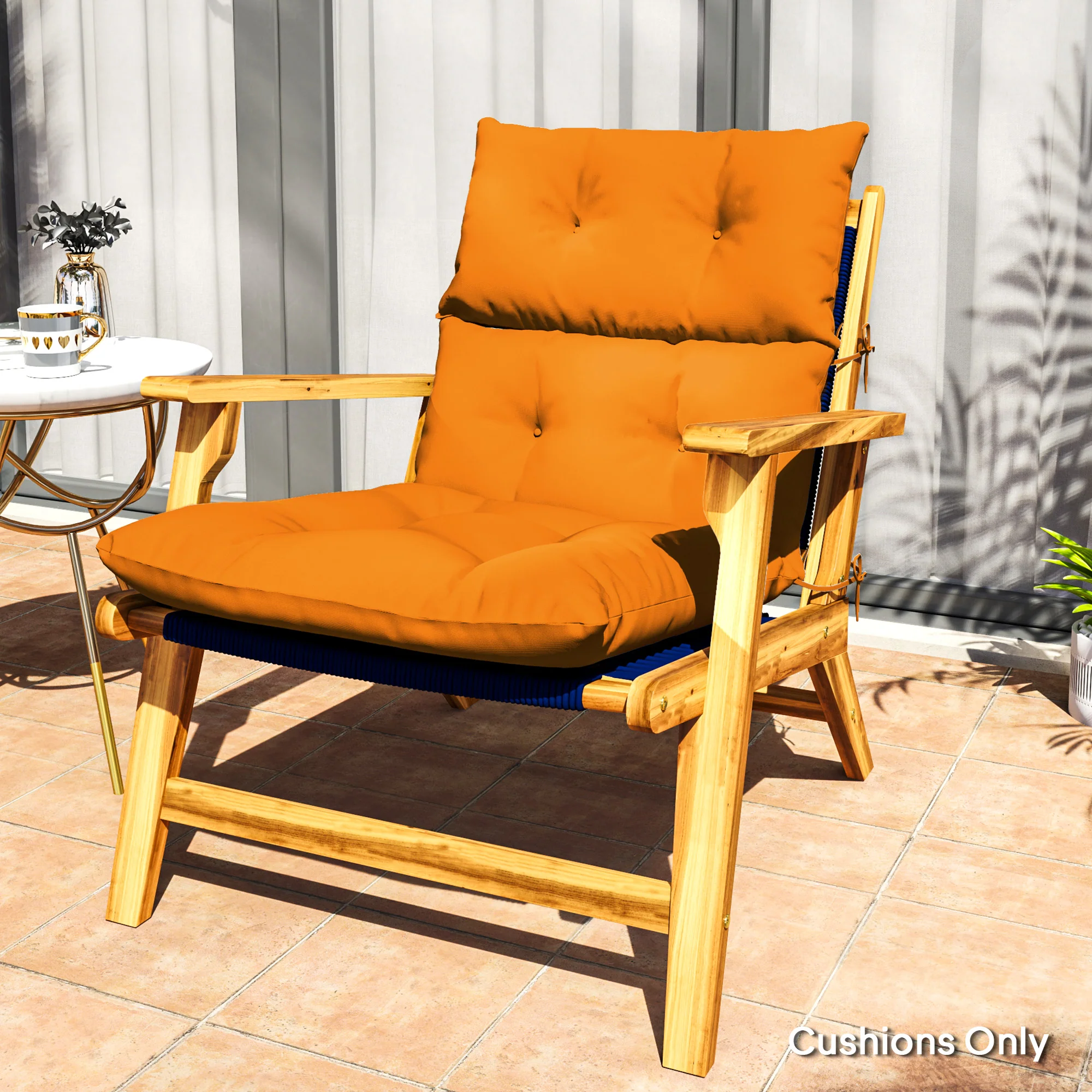 Tufted Adirondack Chair Cushion, Rocking Chair Cushion Pad with Backrest & Ties, Orange - Image 4