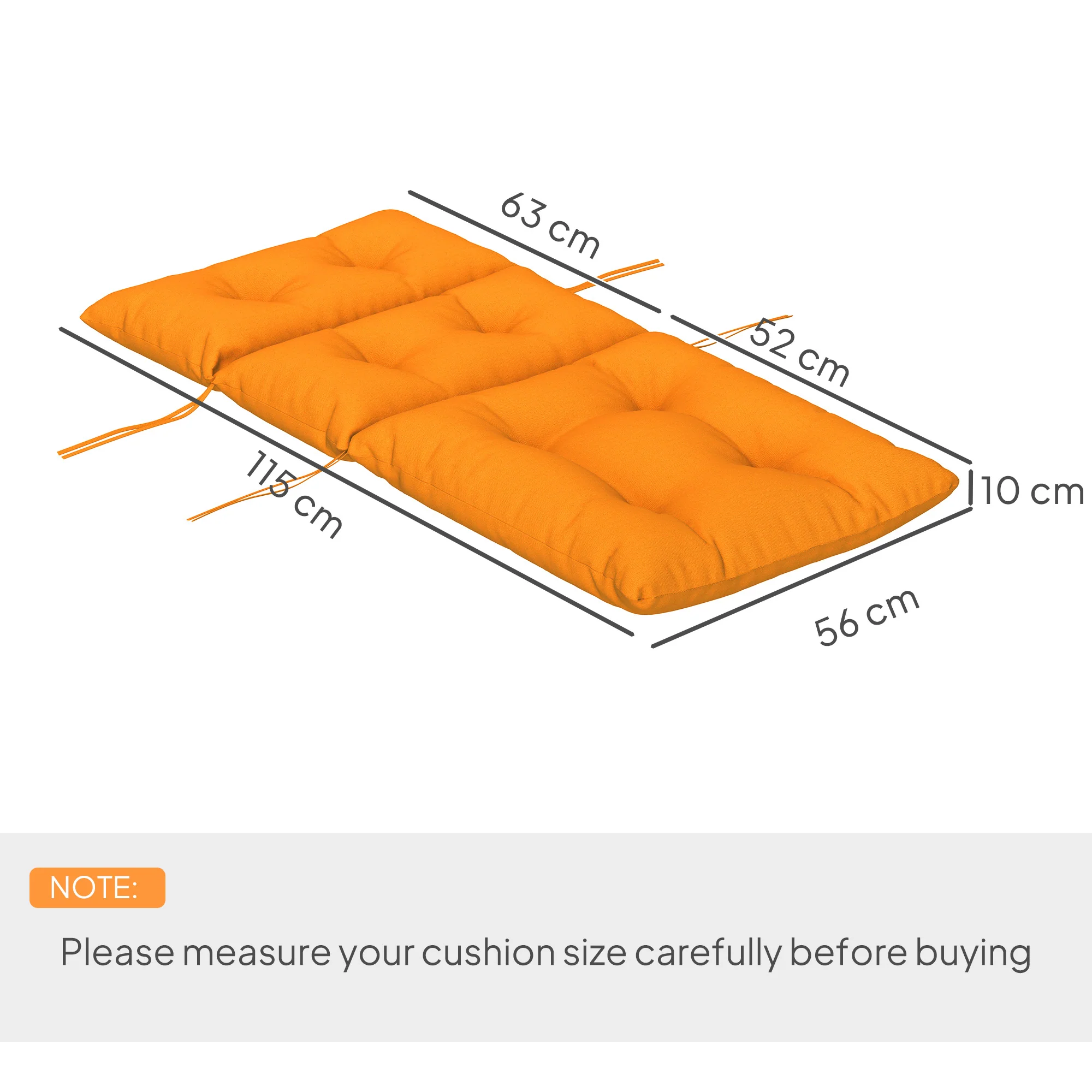 Tufted Adirondack Chair Cushion, Rocking Chair Cushion Pad with Backrest & Ties, Orange - Image 5
