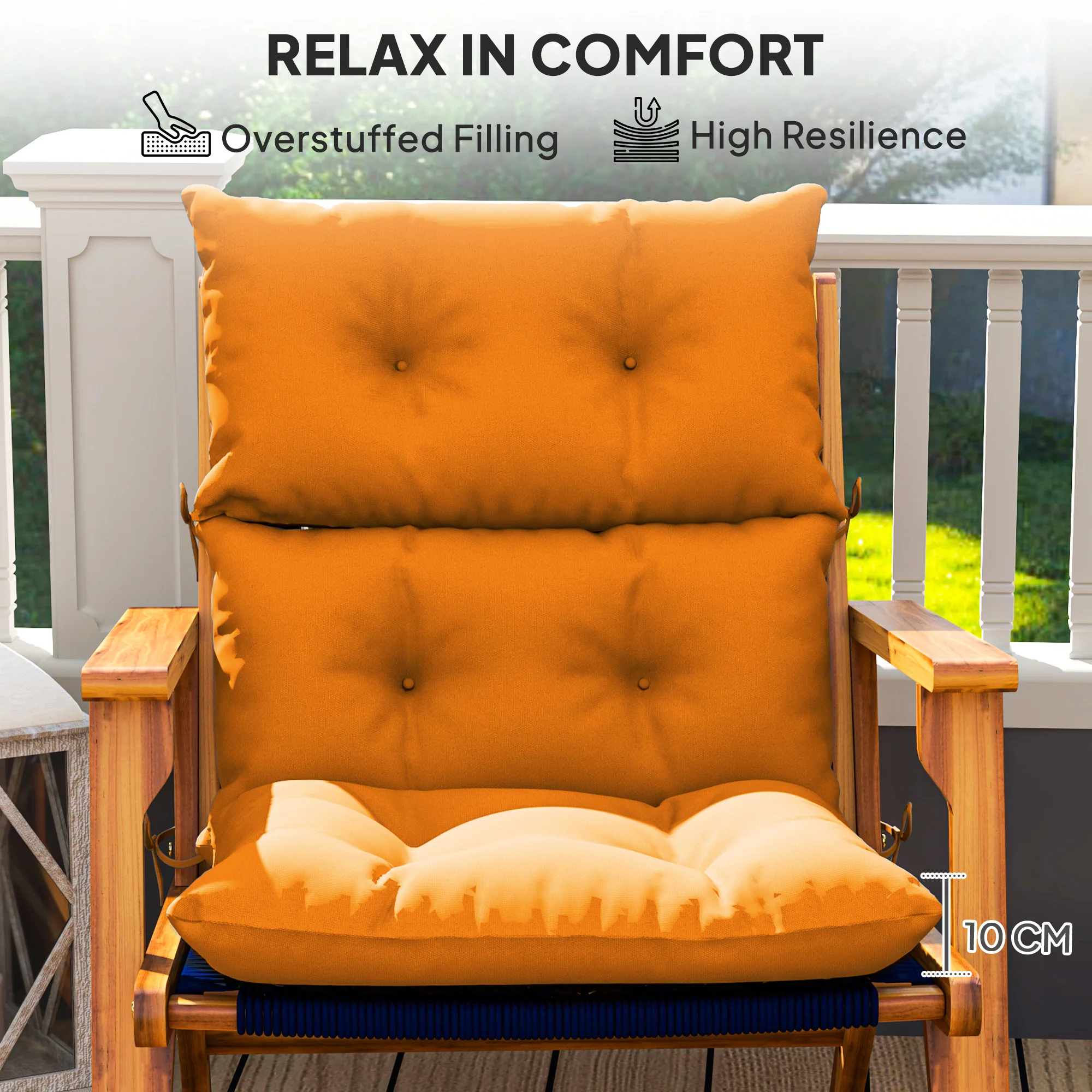 Tufted Adirondack Chair Cushion, Rocking Chair Cushion Pad with Backrest & Ties, Orange - Image 6