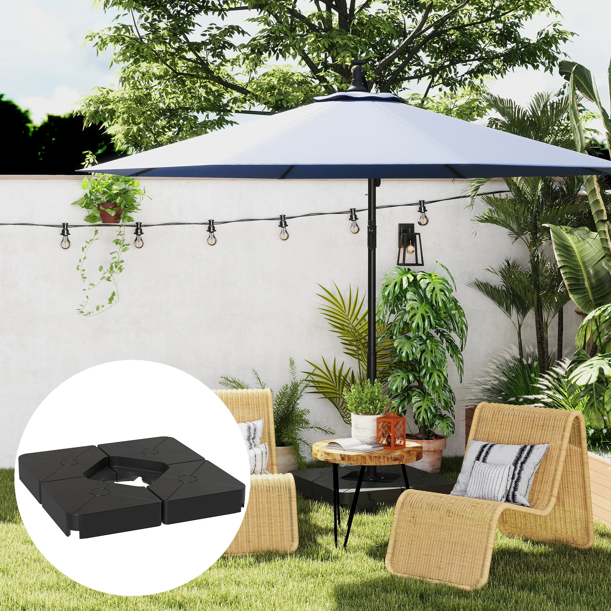 Set of 4 Umbrella Weights for Cantilever Parasol, 64kg Sand or 55kg Water Filled, Black - Image 10