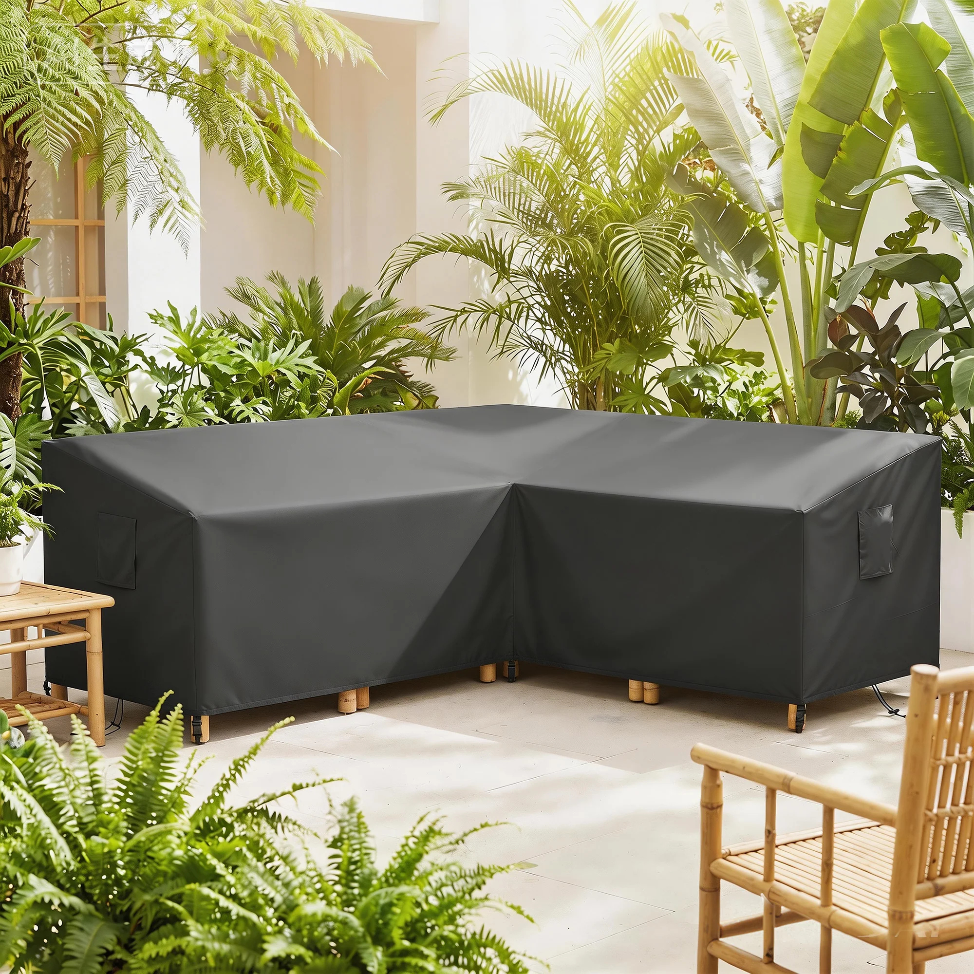 V-Shaped Garden Furniture Cover with Air Vent, 216 x 216 cm, Black - Image 3