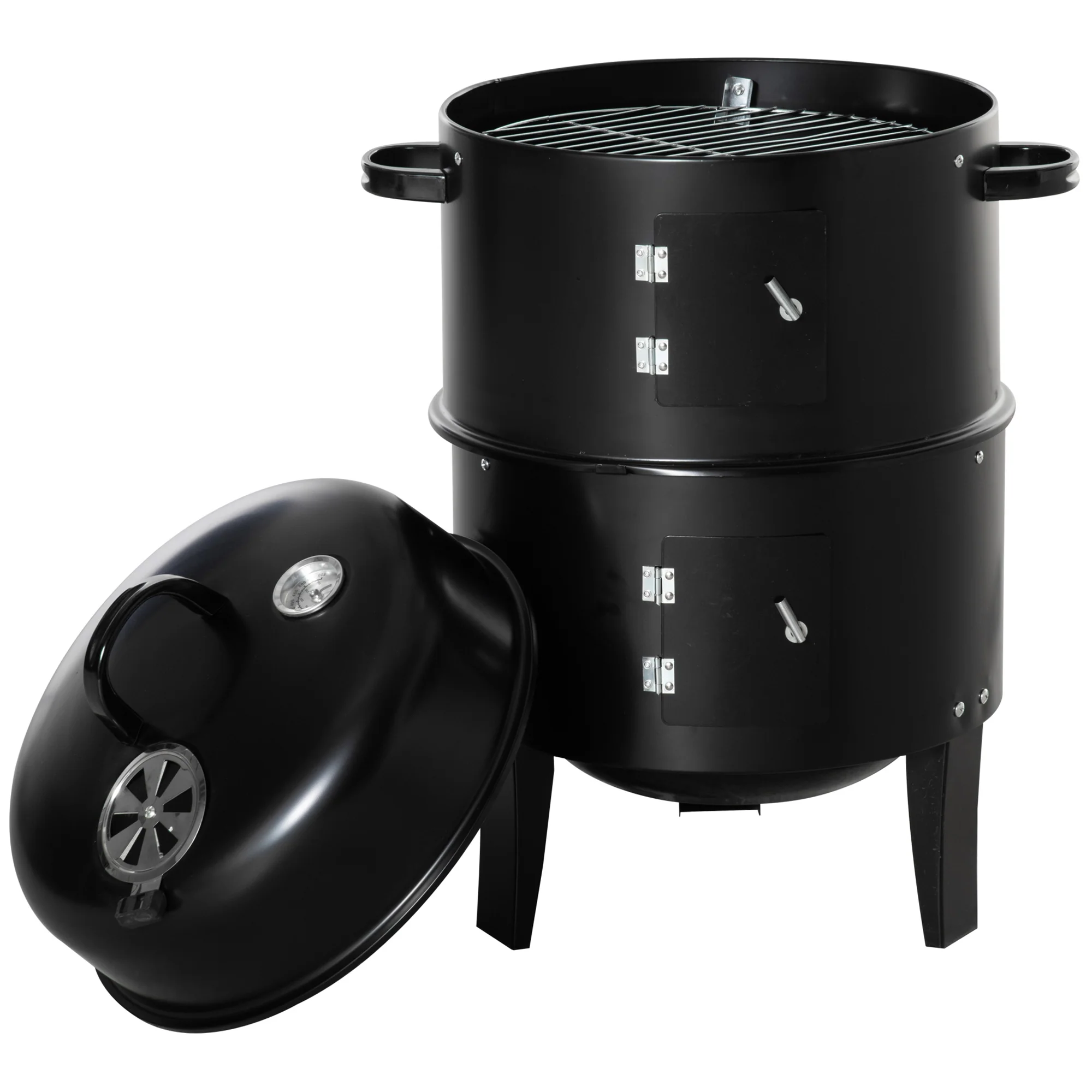16" Vertical Charcoal Smoker with Dual Cooking Zones, Black - Image 2