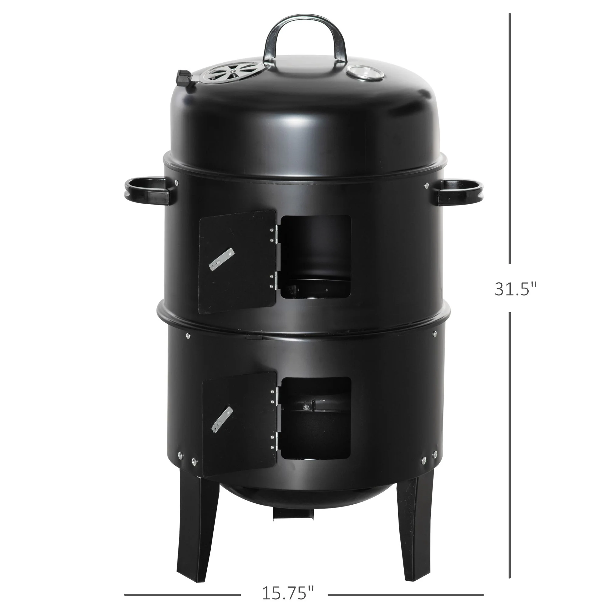 16" Vertical Charcoal Smoker with Dual Cooking Zones, Black - Image 5