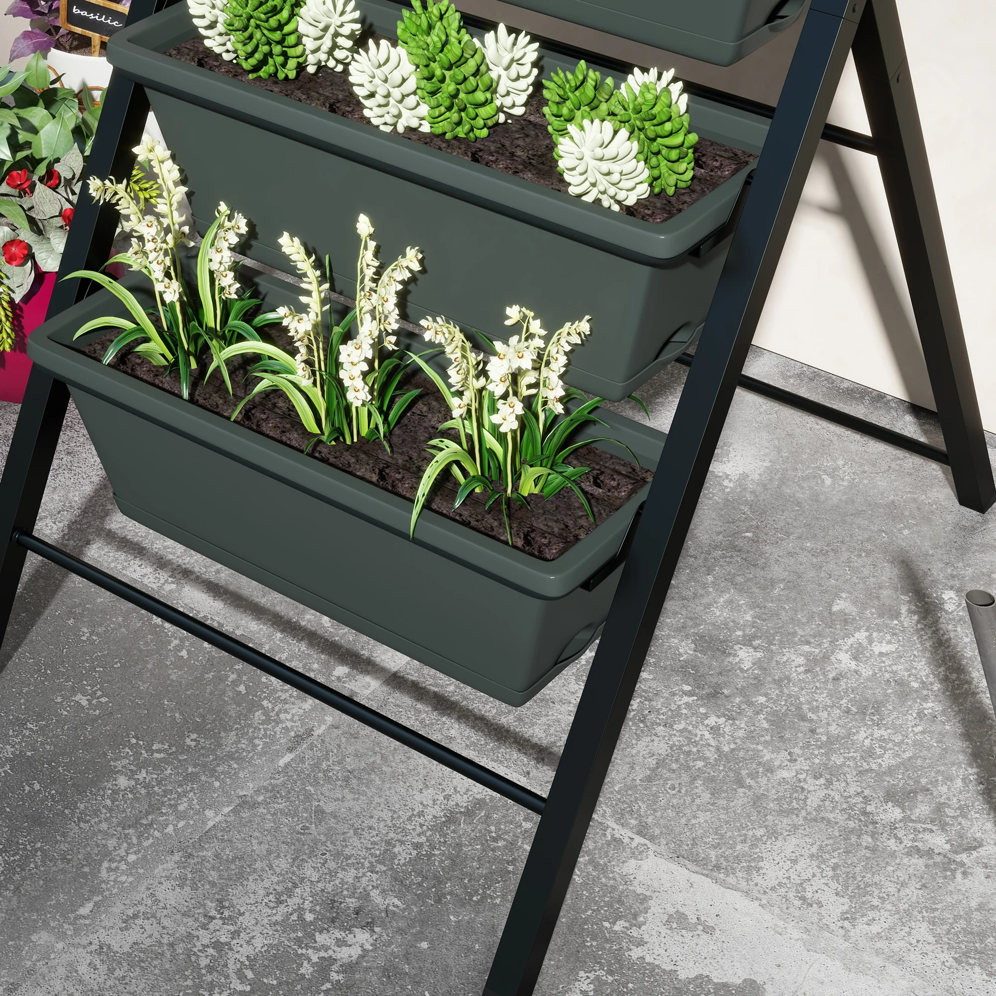 Vertical Raised Garden Bed with 5 Removable Tray for Vegetable Flowers Herbs, Charcoal Grey - Image 12