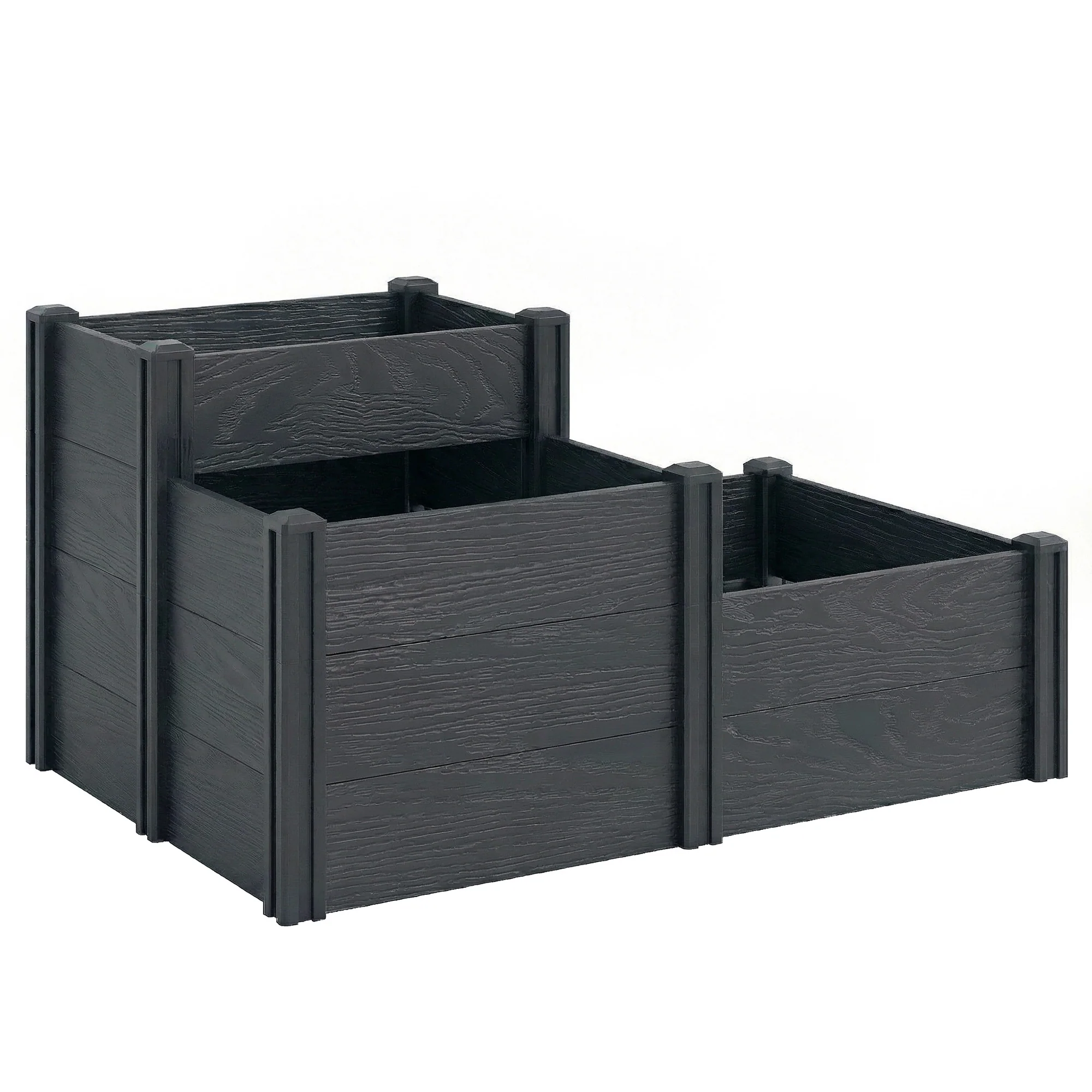 3-Tier Vinyl Raised Garden Bed with Open Bottom, Grey Wood Effect - Image 11