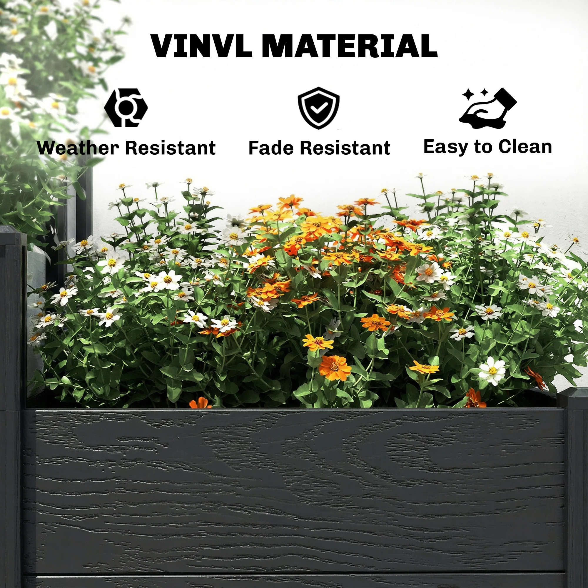 3-Tier Vinyl Raised Garden Bed with Open Bottom, Grey Wood Effect - Image 8