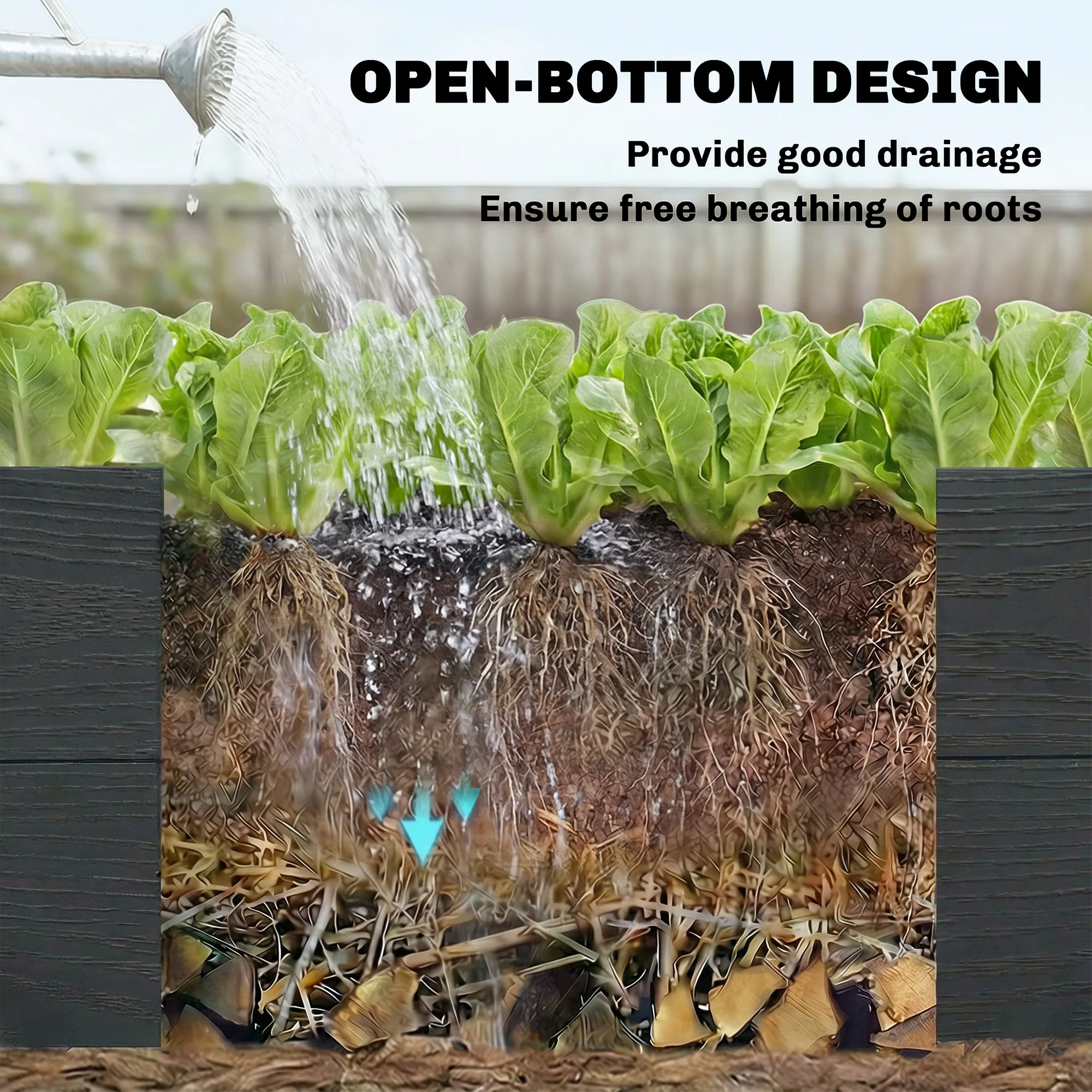 3-Tier Vinyl Raised Garden Bed with Open Bottom, Grey Wood Effect - Image 9