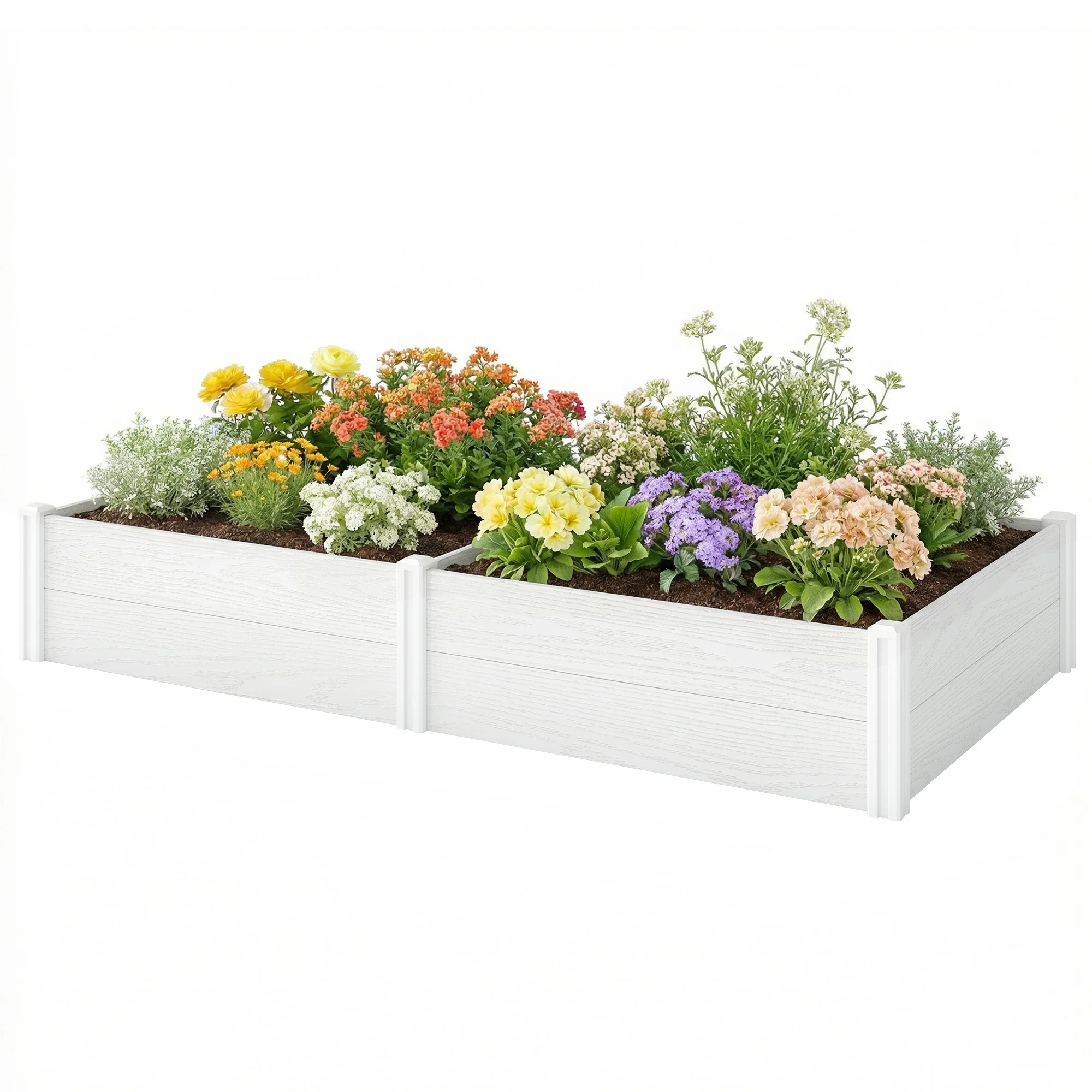6.5 x 3 x 1ft Vinyl Raised Garden Bed with Divider, White - Image 2