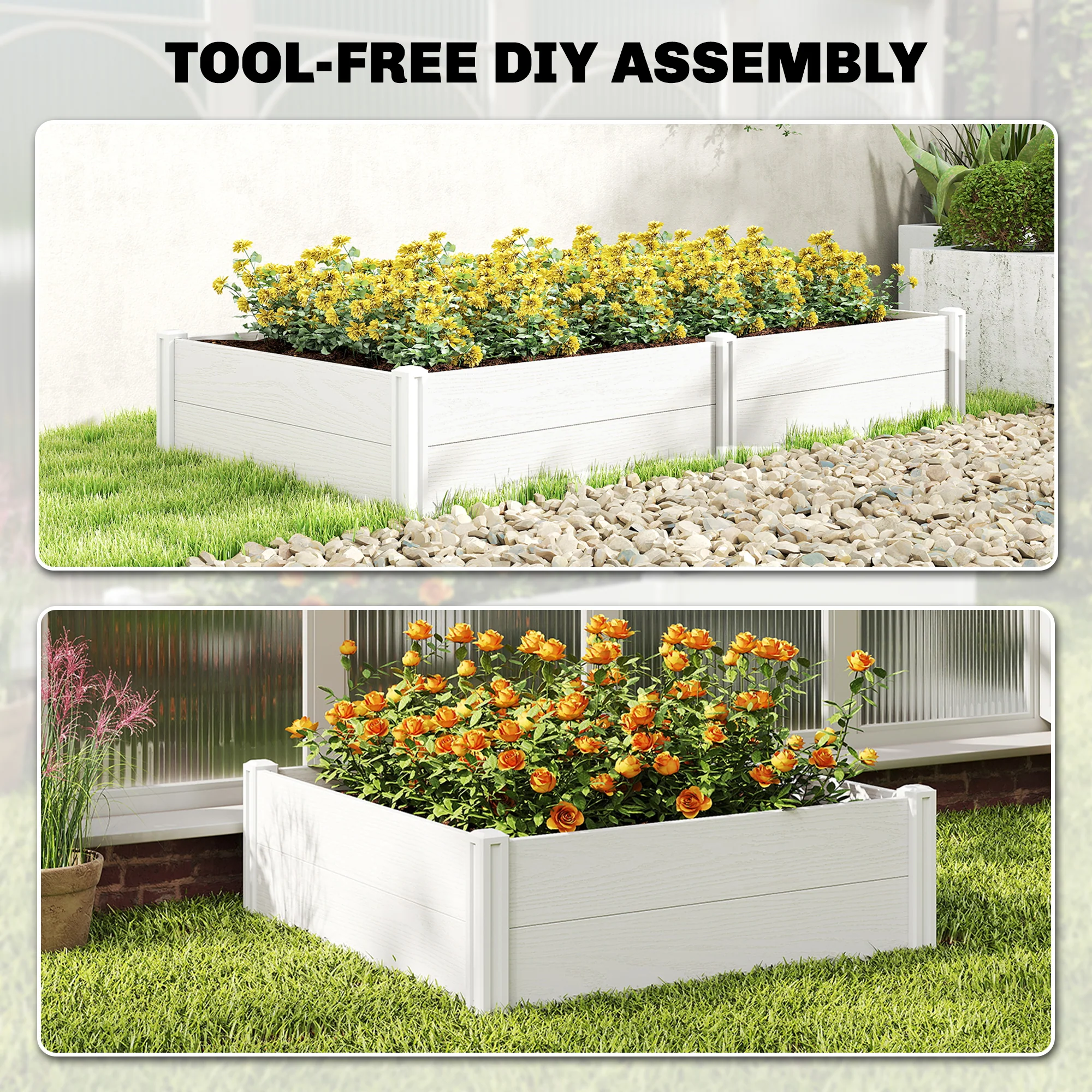 6.5 x 3 x 1ft Vinyl Raised Garden Bed with Divider, White - Image 6