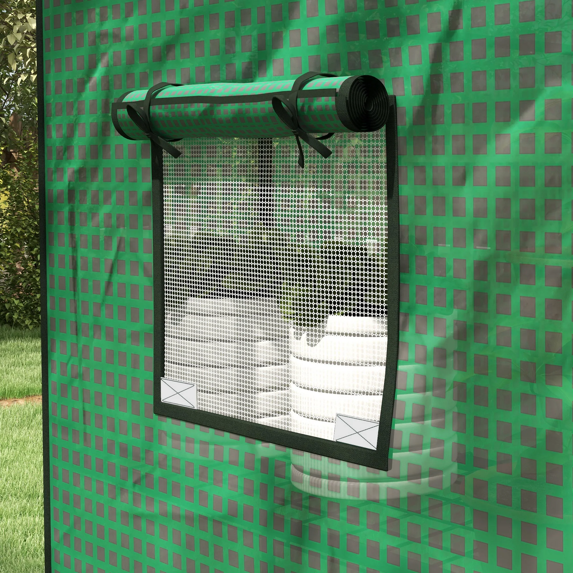 Greenhouse Cover Replacement with Roll-up Door & Mesh Windows, 140x73x190 cm, Green - Image 10