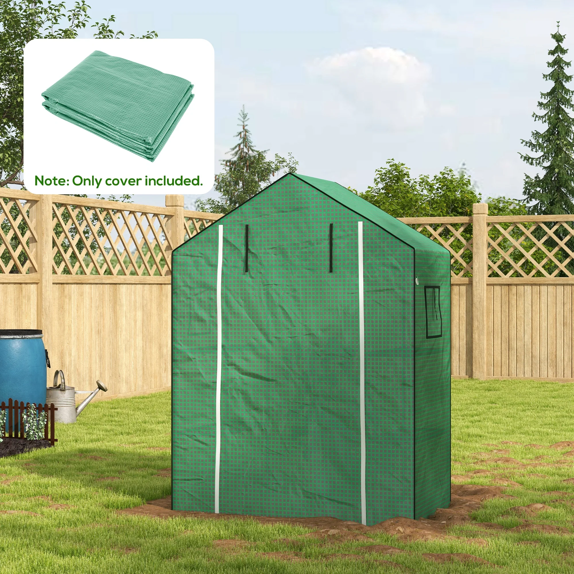 Greenhouse Cover Replacement with Roll-up Door & Mesh Windows, 140x73x190 cm, Green - Image 4