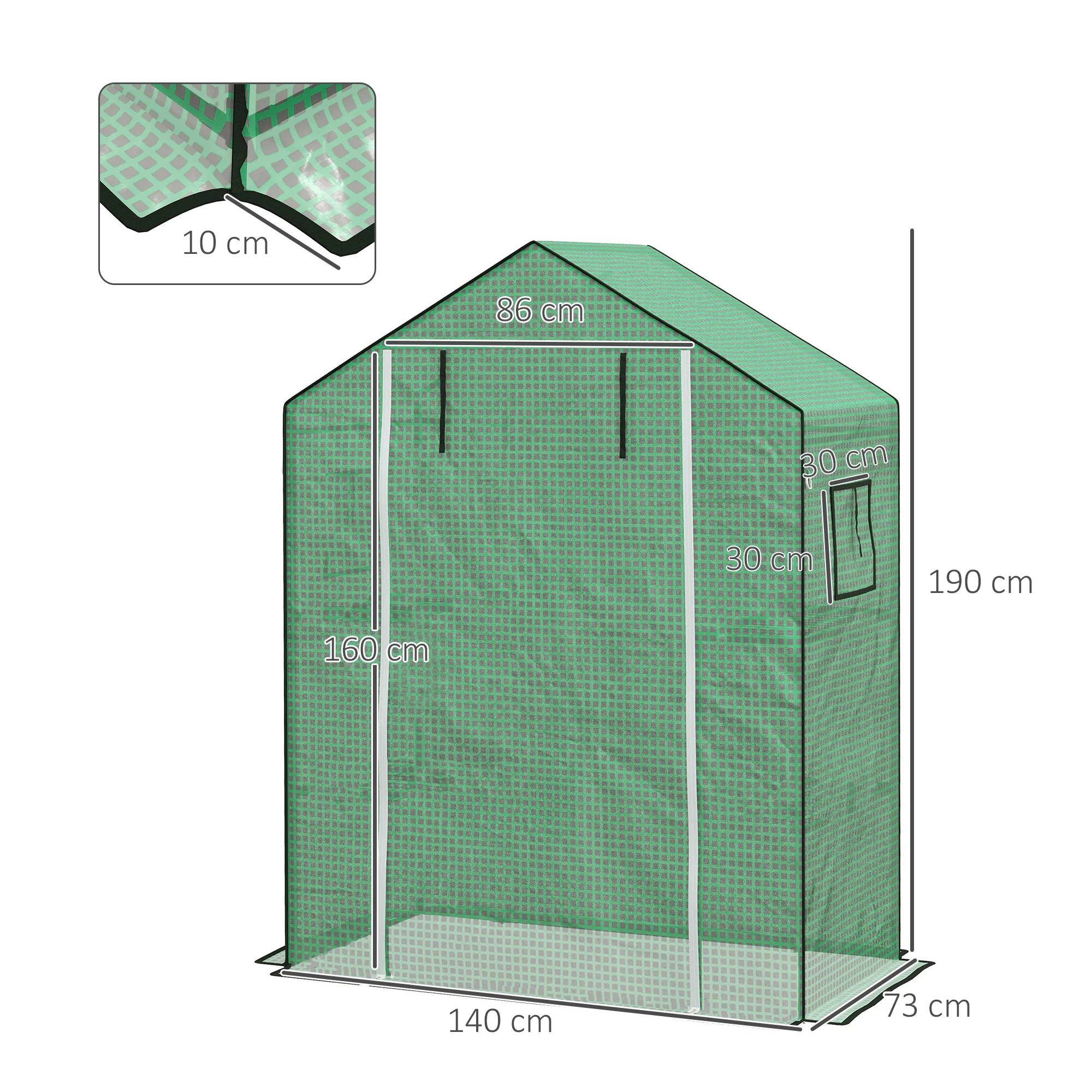 Greenhouse Cover Replacement with Roll-up Door & Mesh Windows, 140x73x190 cm, Green - Image 5