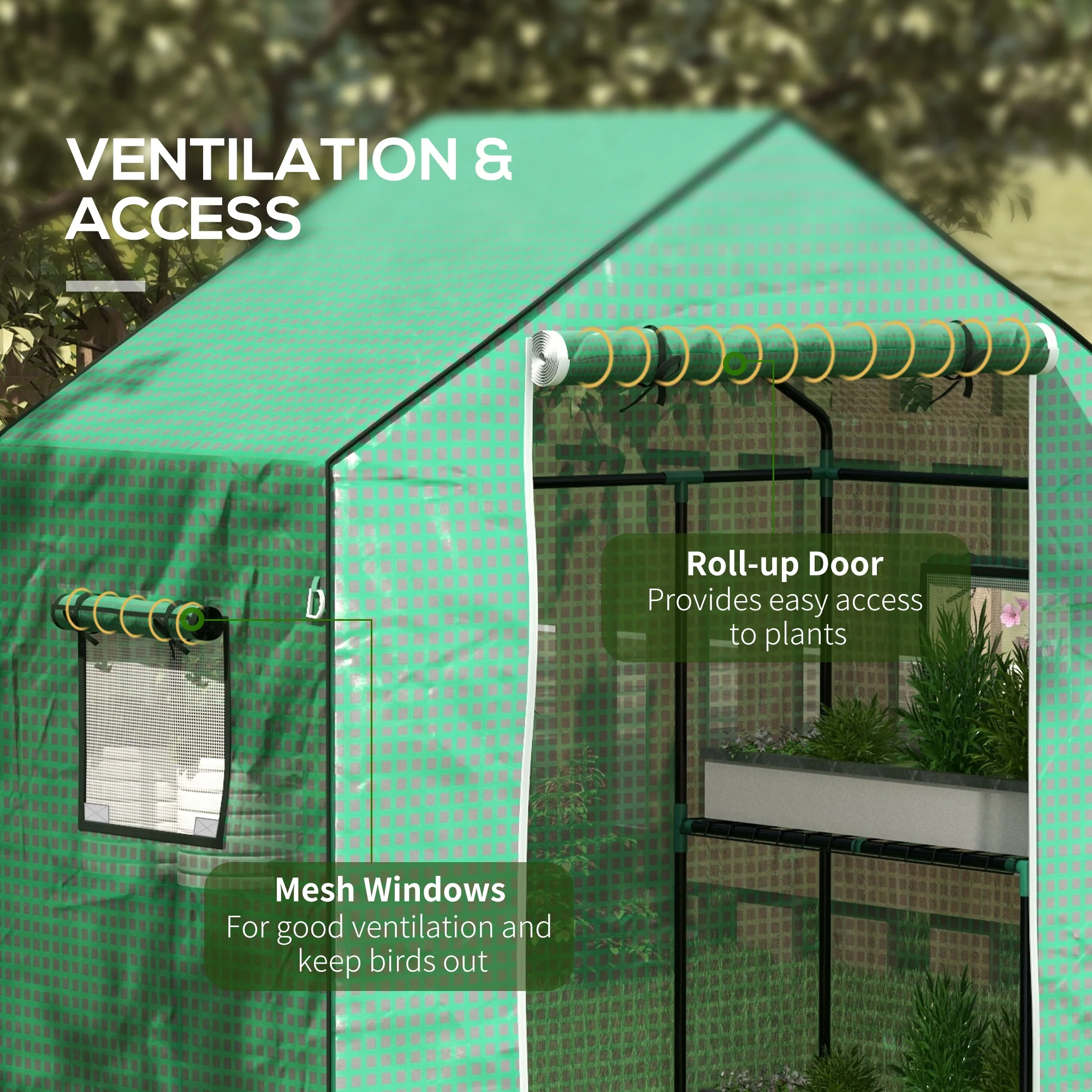 Greenhouse Cover Replacement with Roll-up Door & Mesh Windows, 140x73x190 cm, Green - Image 8