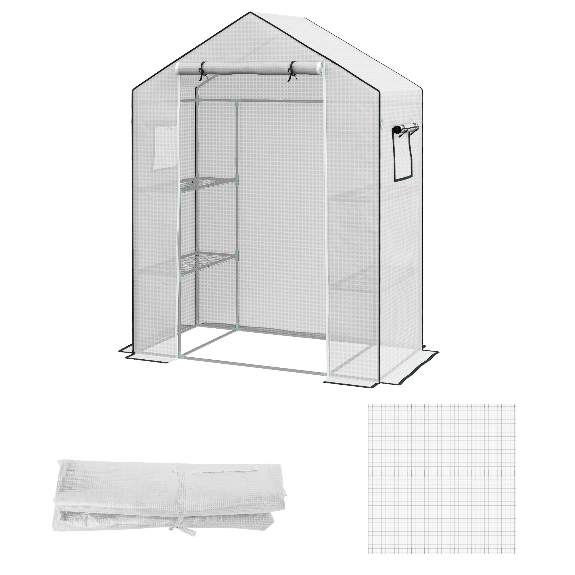 Greenhouse Cover Replacement with Roll-up Door & Mesh Windows, 140x73x190 cm, White - Image 2