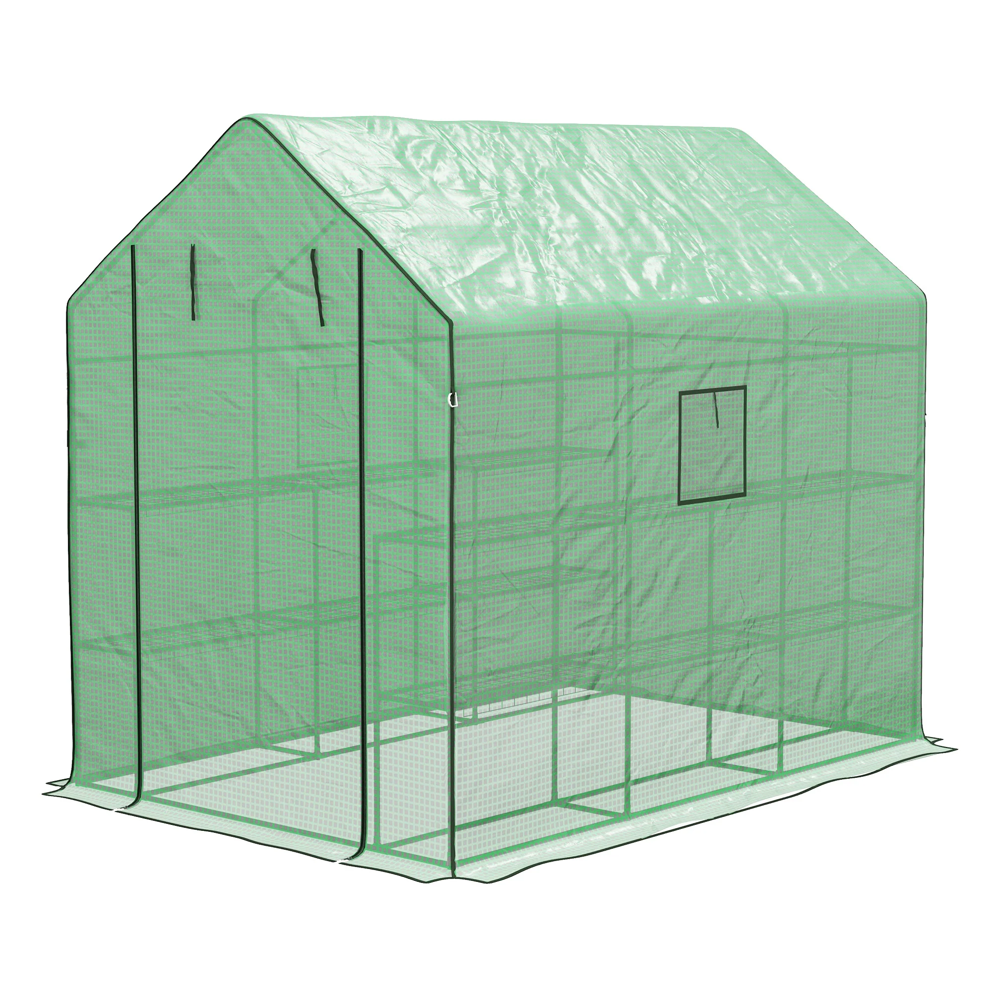 Walk-in Greenhouse with 3 Tier 12 Shelves, Roll-up Door & Mesh Windows, 140x213x190 cm, Green - Image 2