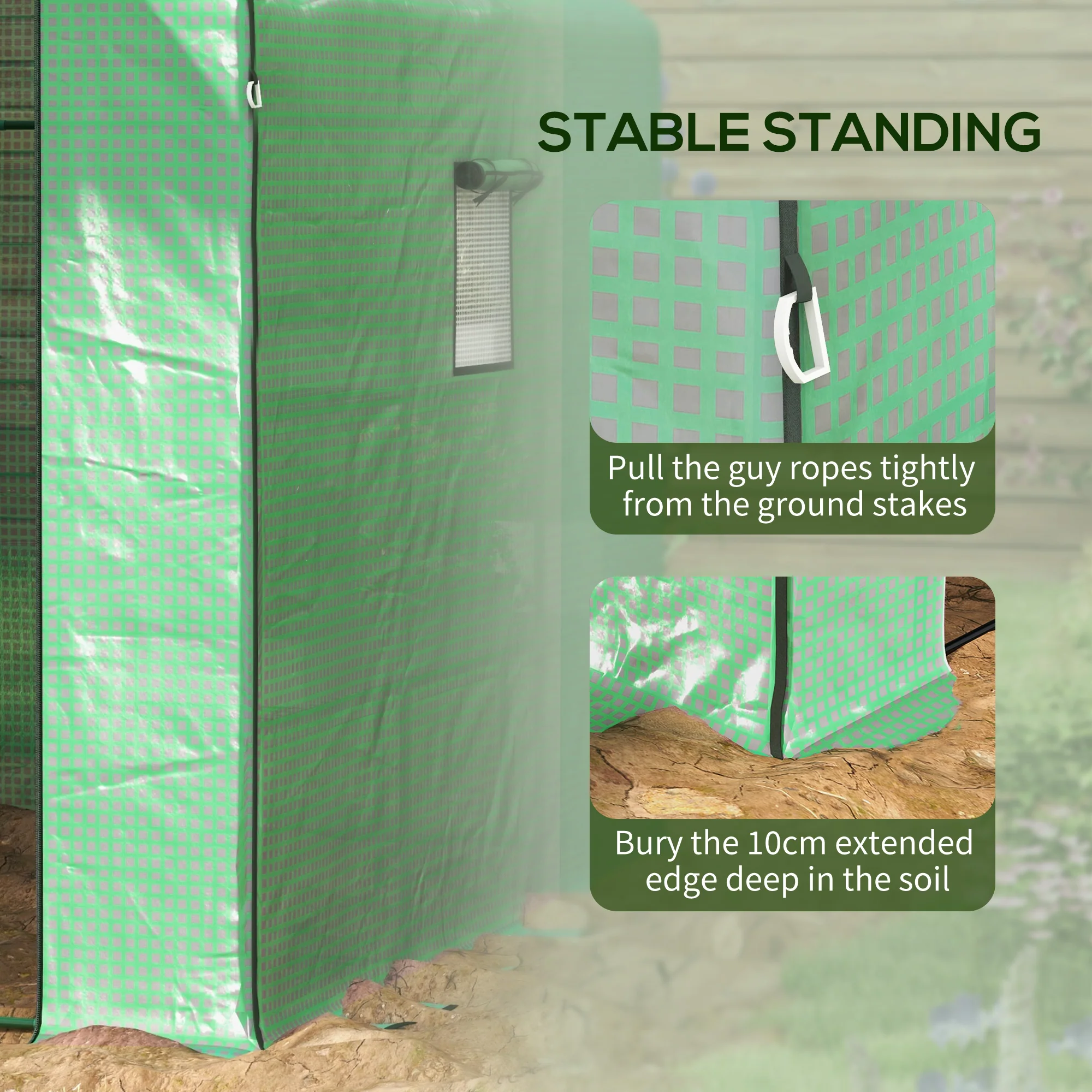 Walk-in Greenhouse with 3 Tier 12 Shelves, Roll-up Door & Mesh Windows, 140x213x190 cm, Green - Image 9