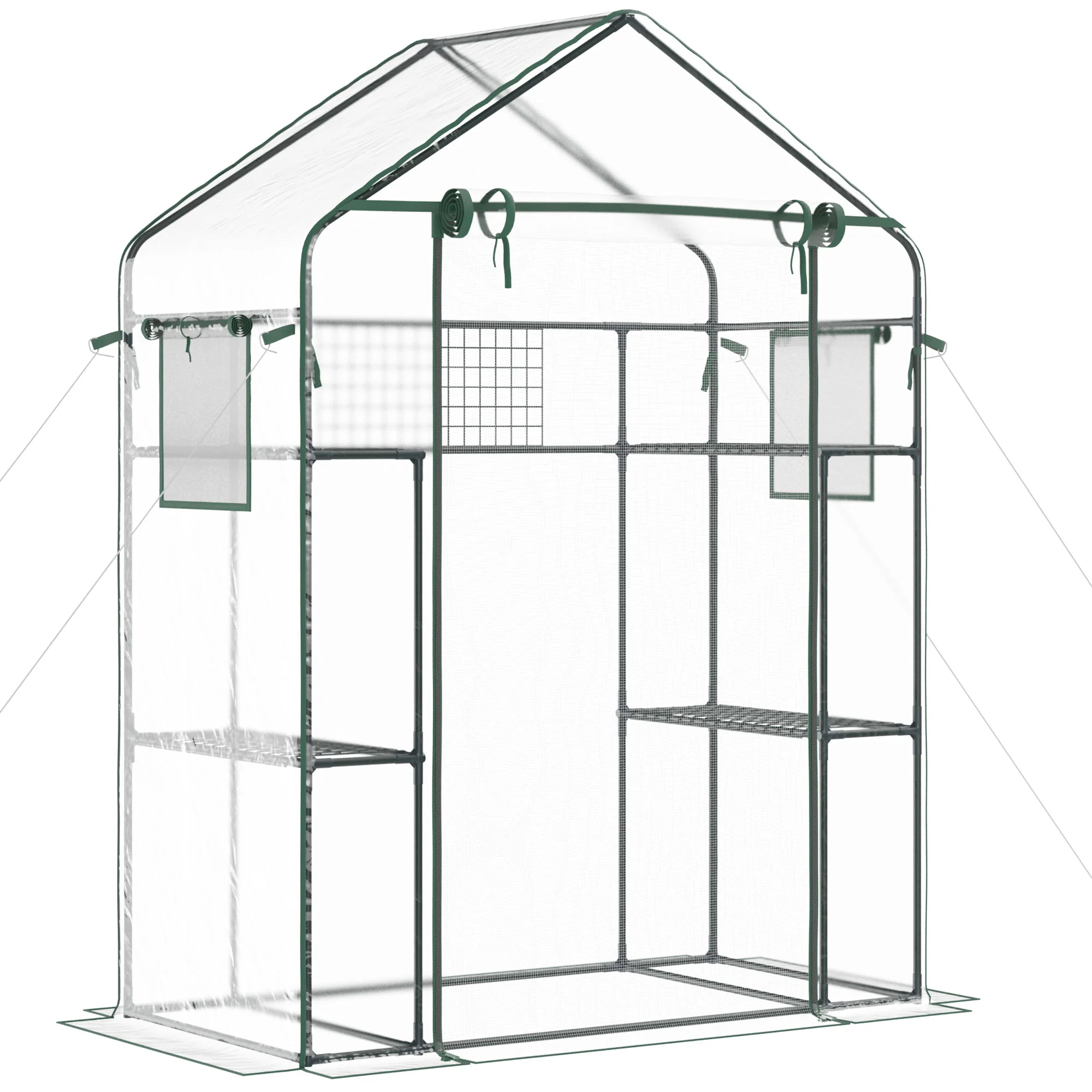 56" x 29" x 77" Walk-in Greenhouse with 4 Shelves & Roll-Up Door, Clear - Image 12