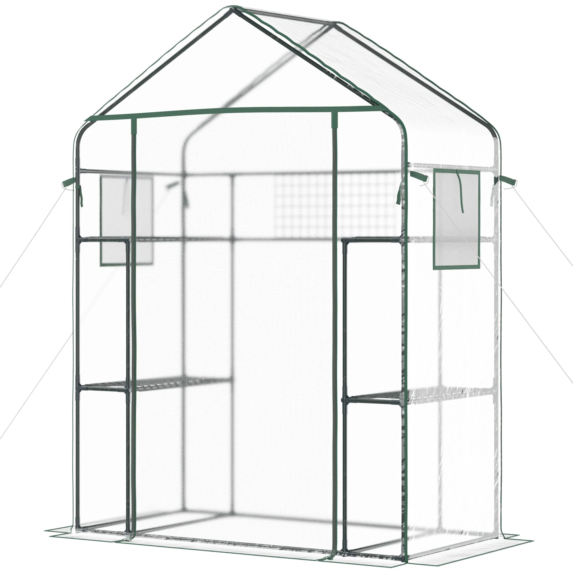 56" x 29" x 77" Walk-in Greenhouse with 4 Shelves & Roll-Up Door, Clear - Image 2