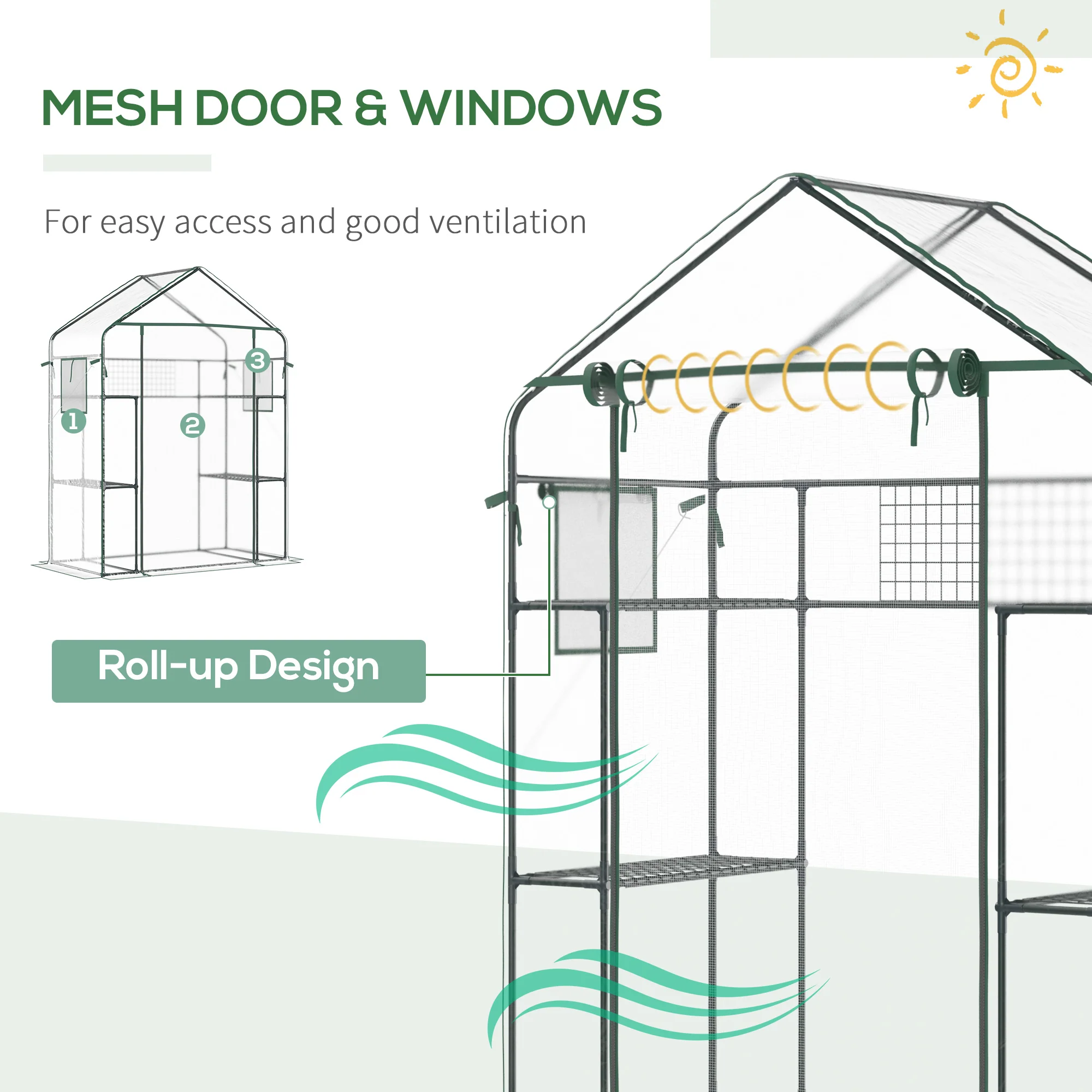 56" x 29" x 77" Walk-in Greenhouse with 4 Shelves & Roll-Up Door, Clear - Image 6