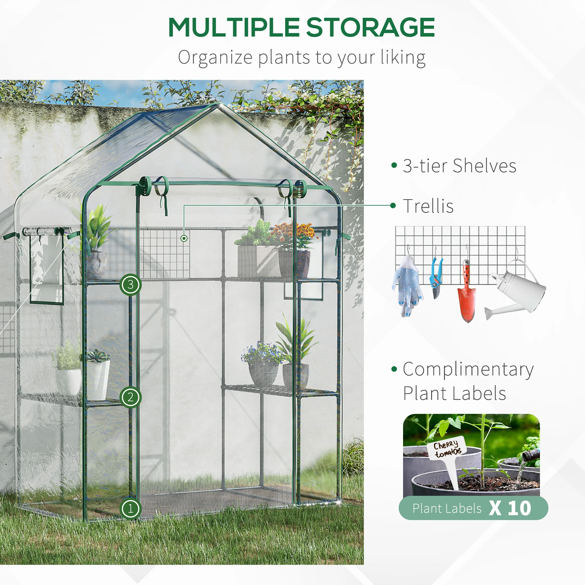 56" x 29" x 77" Walk-in Greenhouse with 4 Shelves & Roll-Up Door, Clear - Image 7