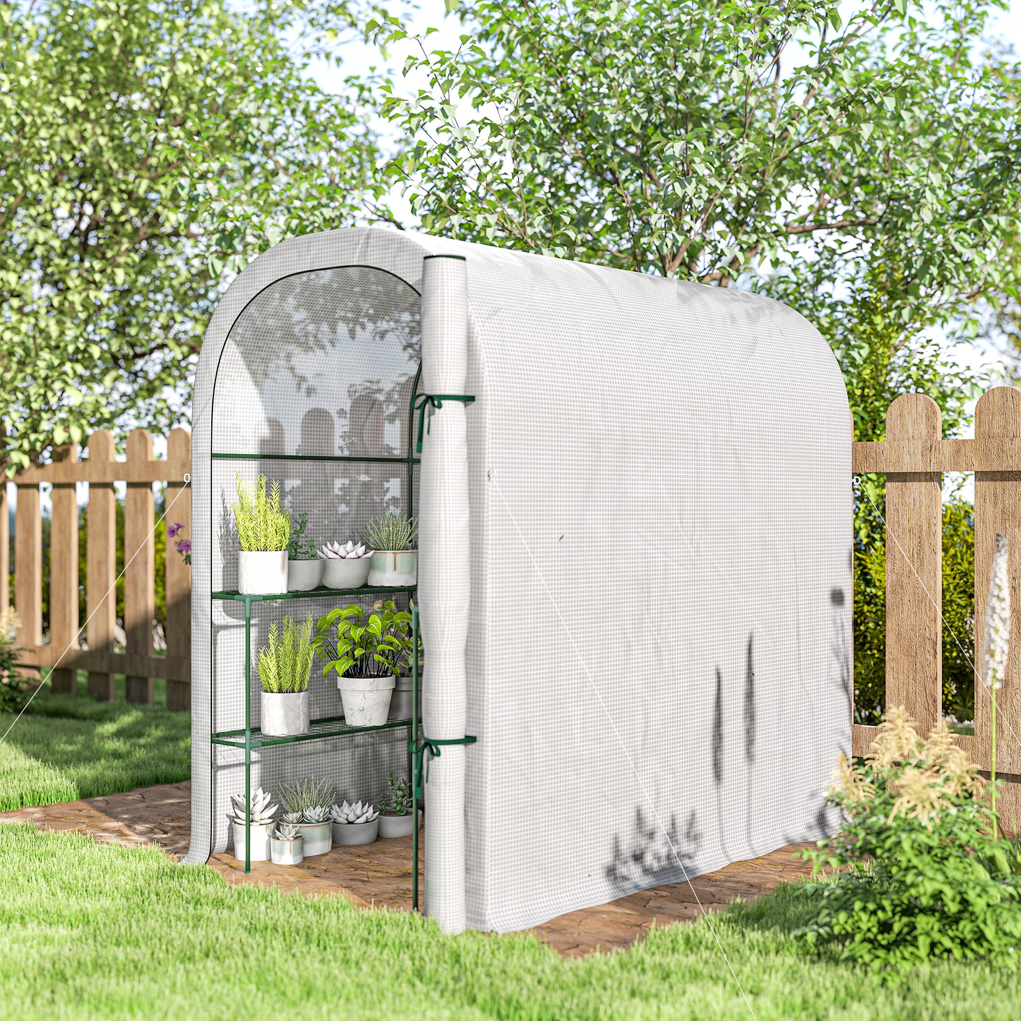 Walk-in Greenhouse with Shelves with PE Cover, 123 x 187 x 189 cm, White - Image 10