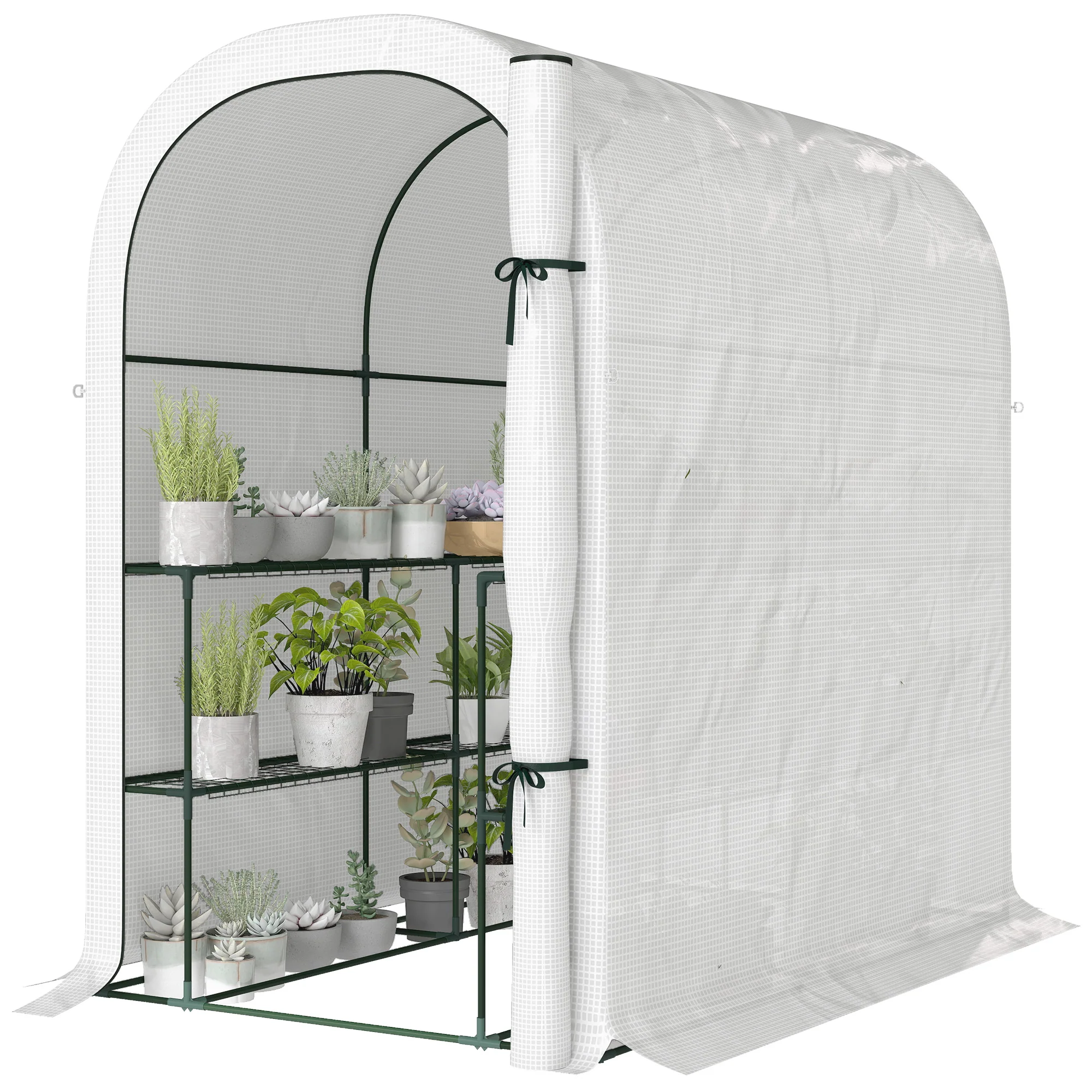 Walk-in Greenhouse with Shelves with PE Cover, 123 x 187 x 189 cm, White - Image 2