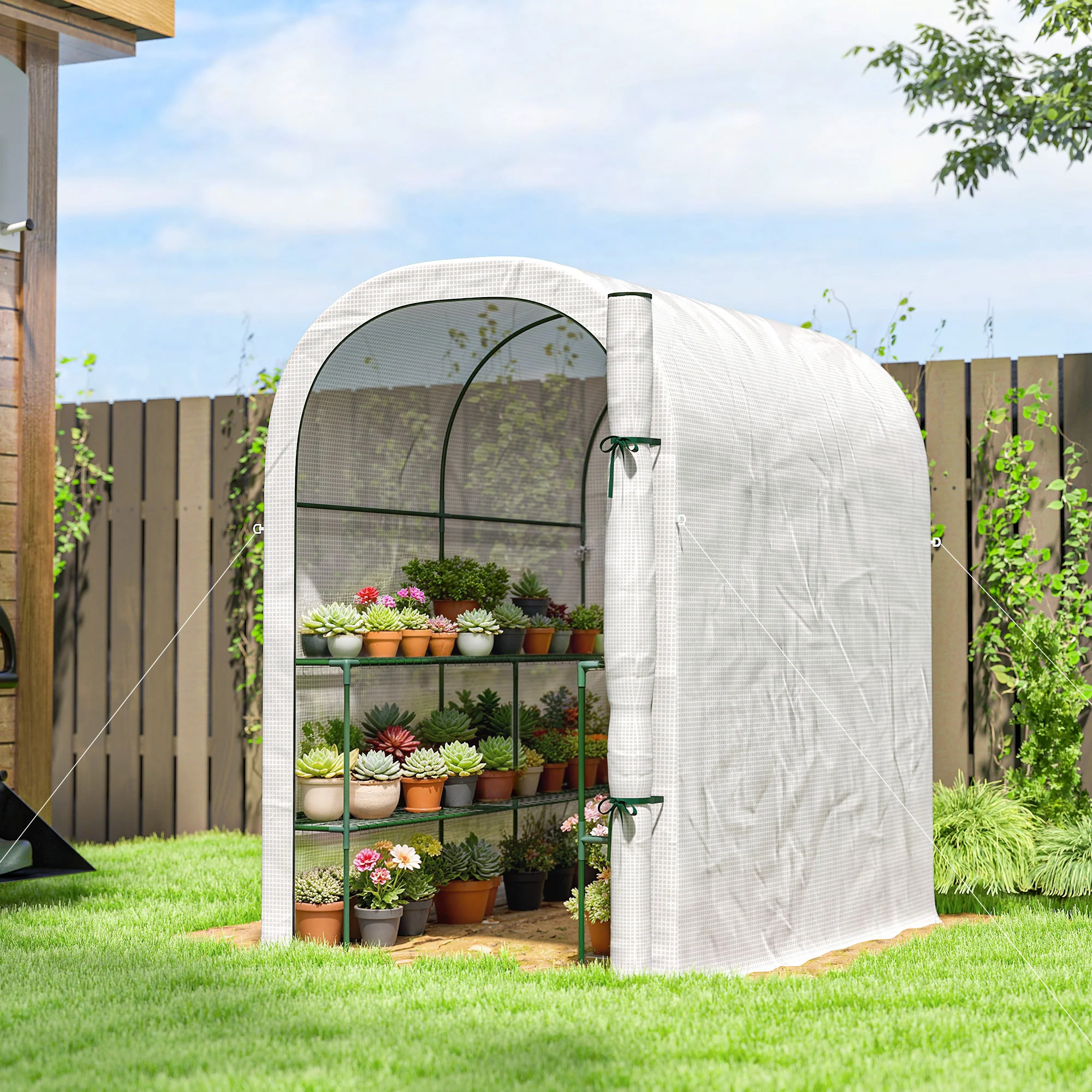 Walk-in Greenhouse with Shelves with PE Cover, 123 x 187 x 189 cm, White - Image 3