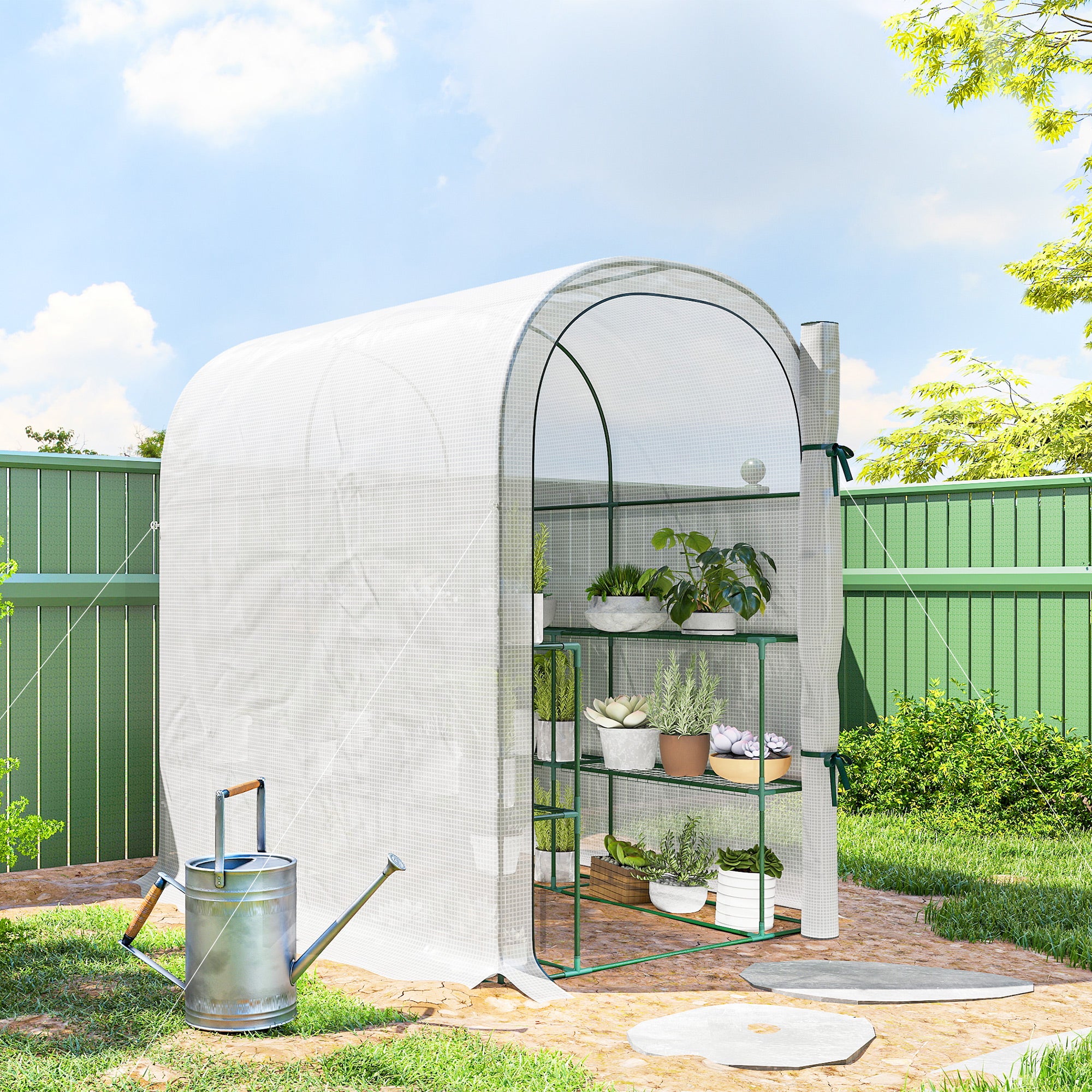 Walk-in Greenhouse with Shelves with PE Cover, 123 x 187 x 189 cm, White - Image 4