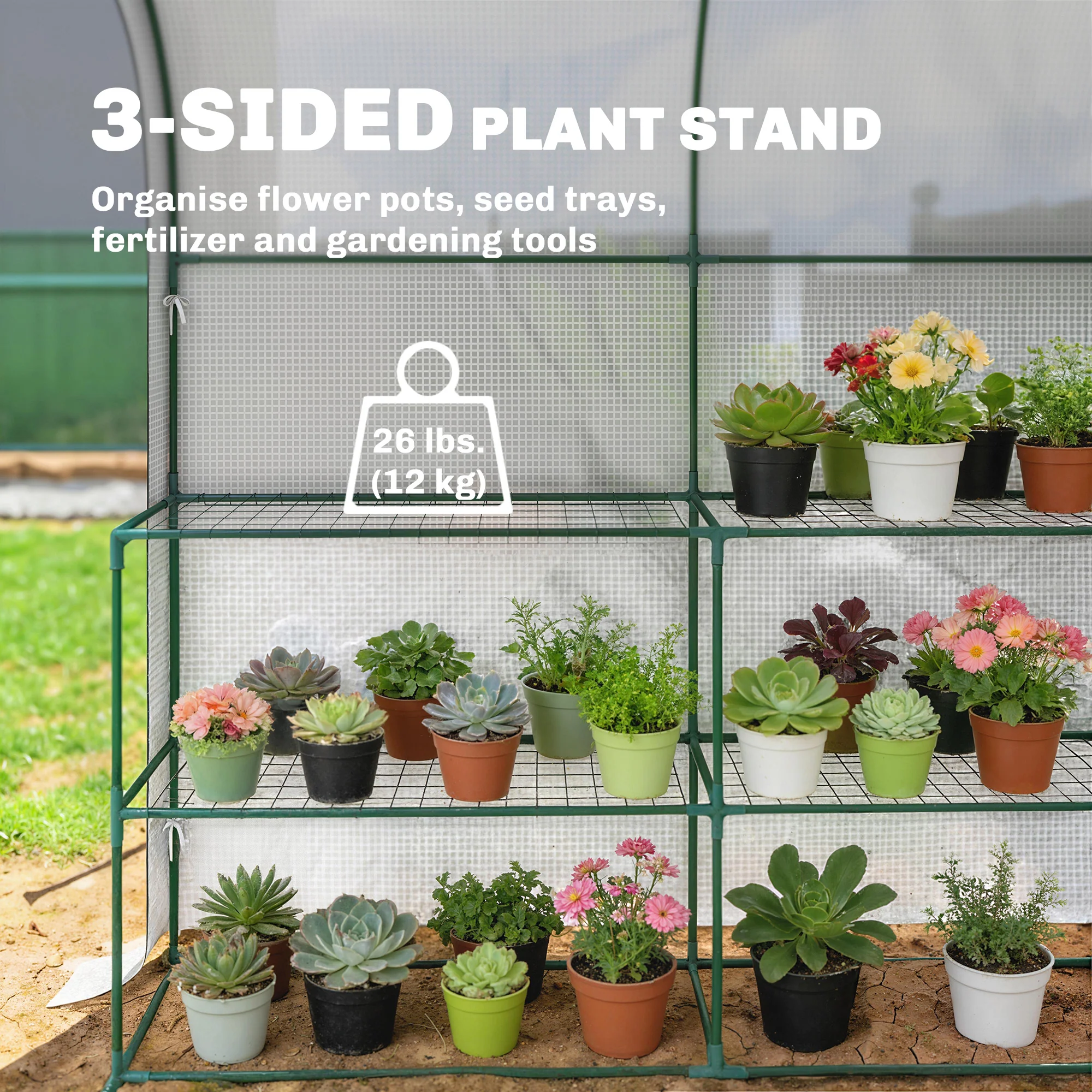 Walk-in Greenhouse with Shelves with PE Cover, 123 x 187 x 189 cm, White - Image 6