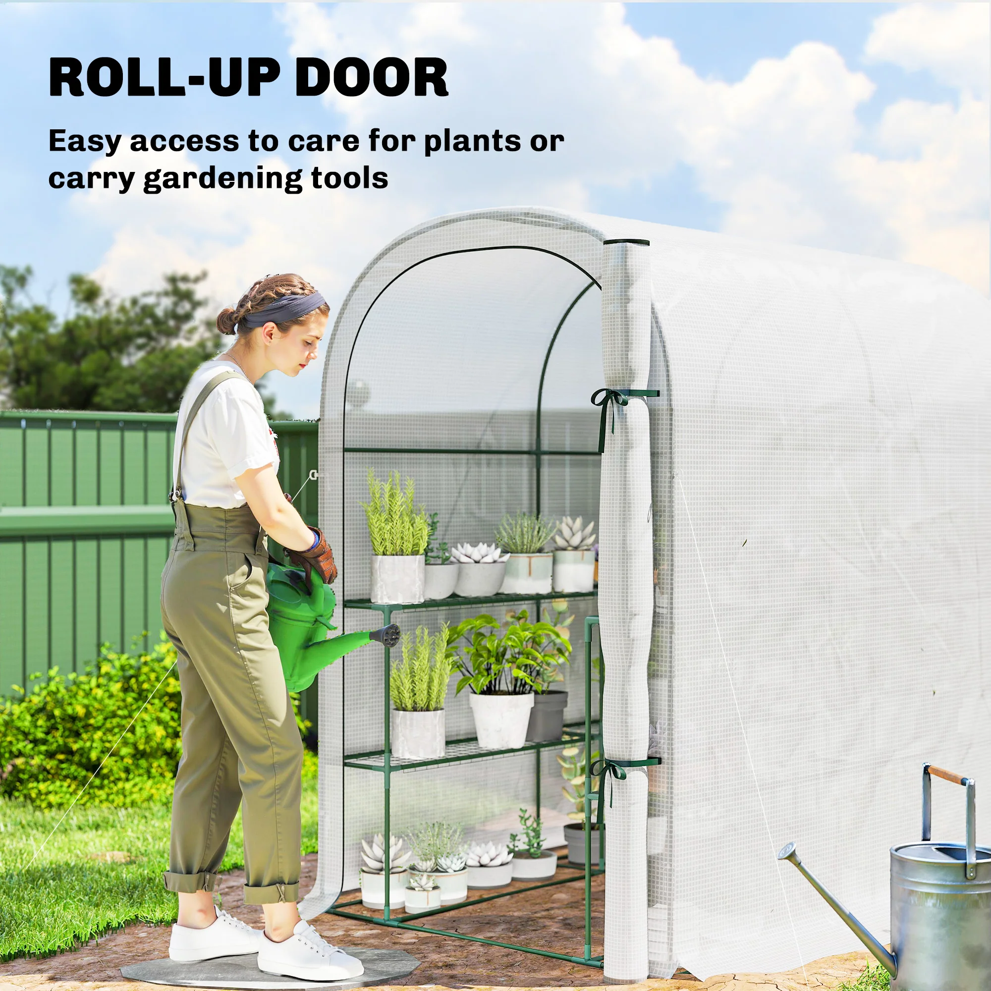 Walk-in Greenhouse with Shelves with PE Cover, 123 x 187 x 189 cm, White - Image 8