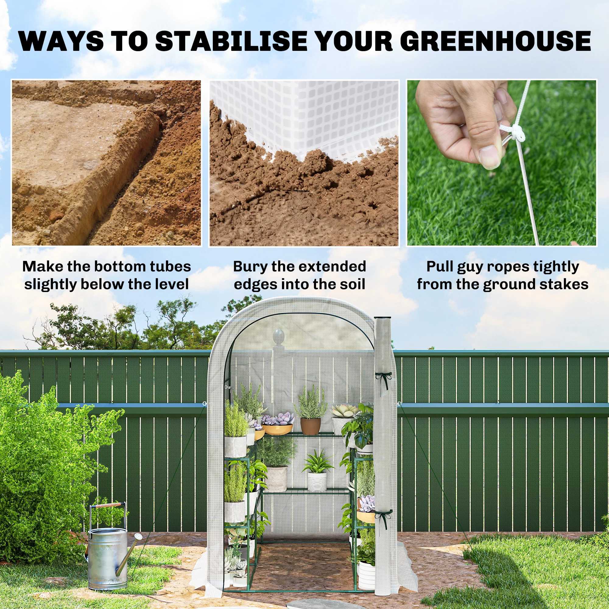 Walk-in Greenhouse with Shelves with PE Cover, 123 x 187 x 189 cm, White - Image 9