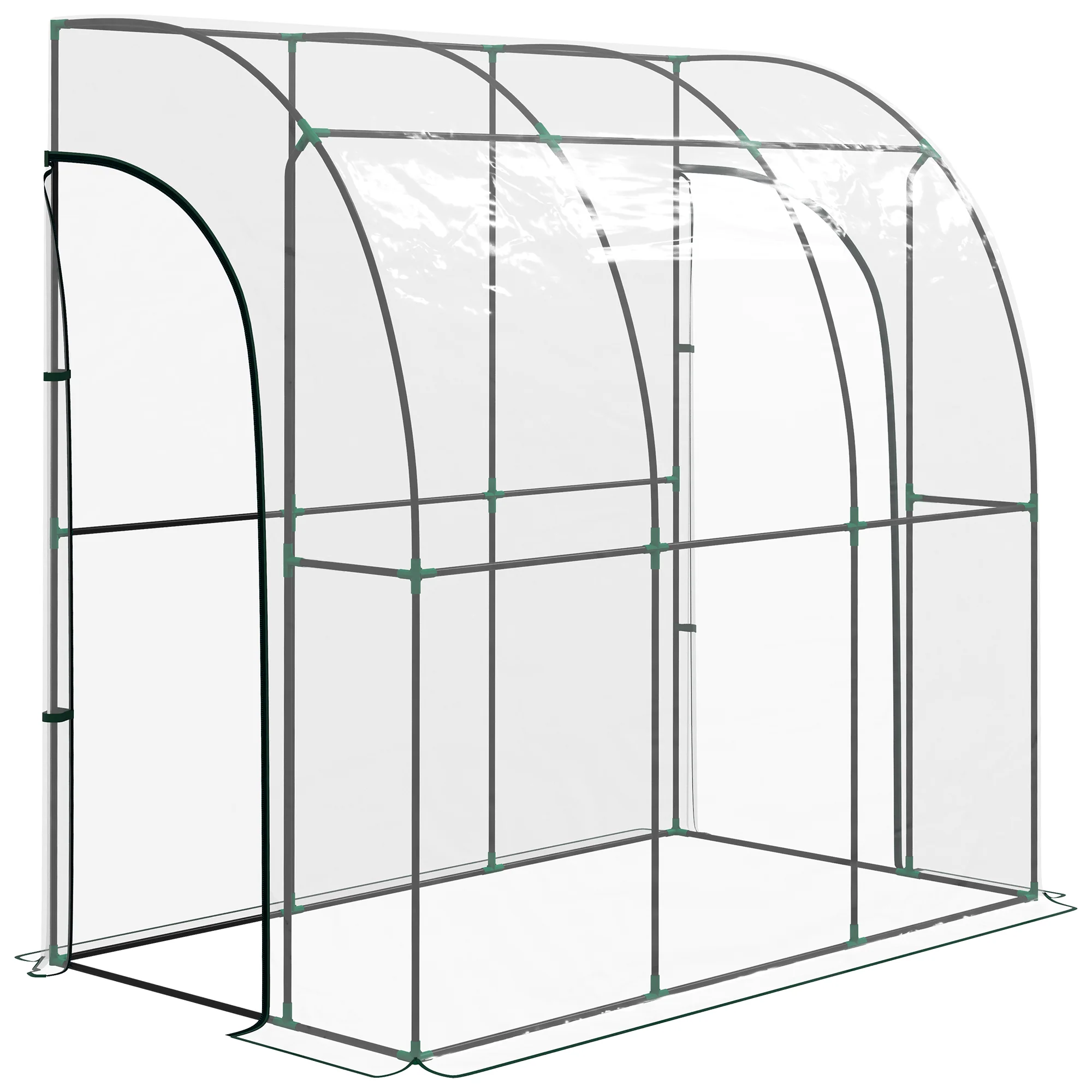 Small Walk-in Greenhouse with Sloping Tops & Roll-up Zipped Door, 214x118x212 cm, White - Image 12