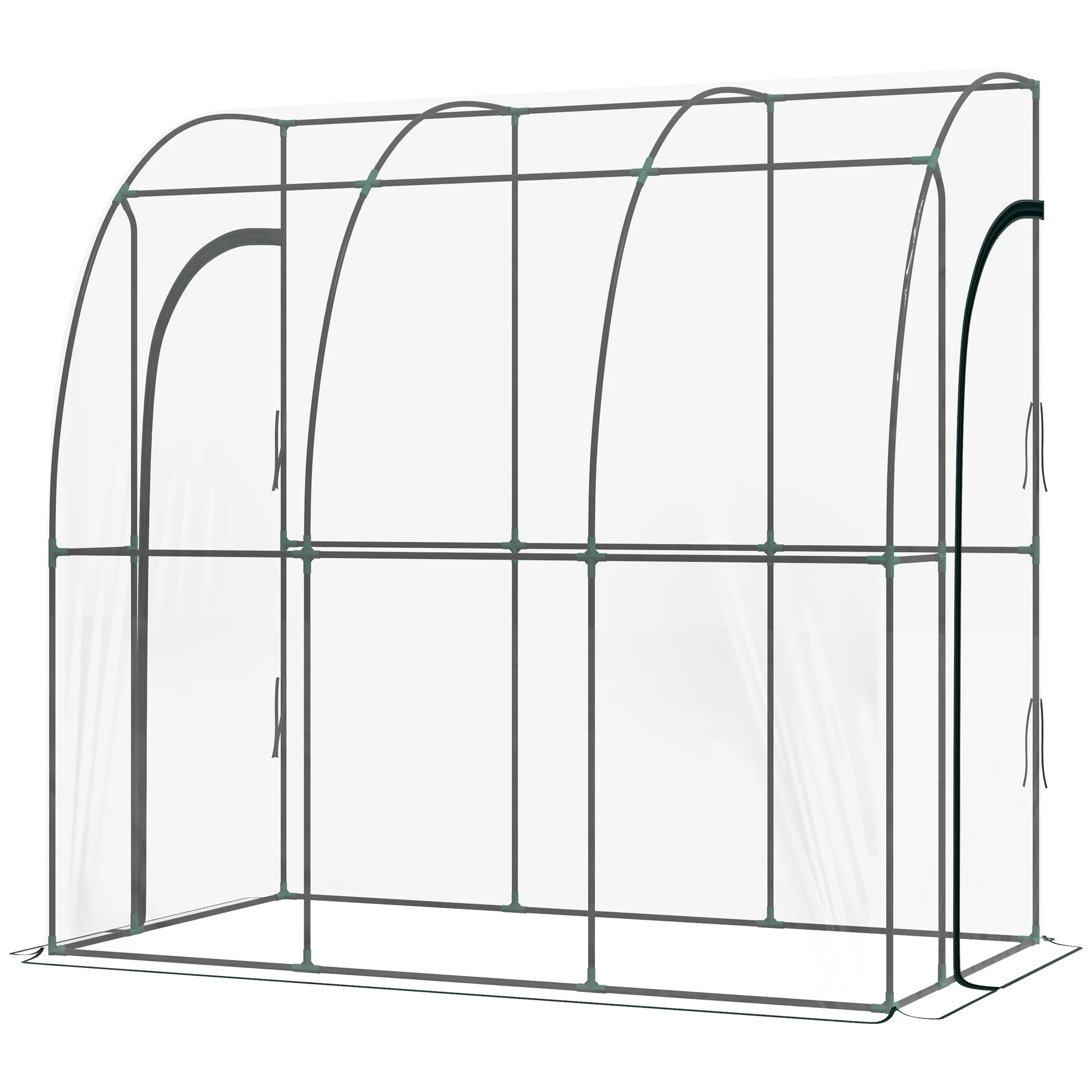 Small Walk-in Greenhouse with Sloping Tops & Roll-up Zipped Door, 214x118x212 cm, White - Image 2
