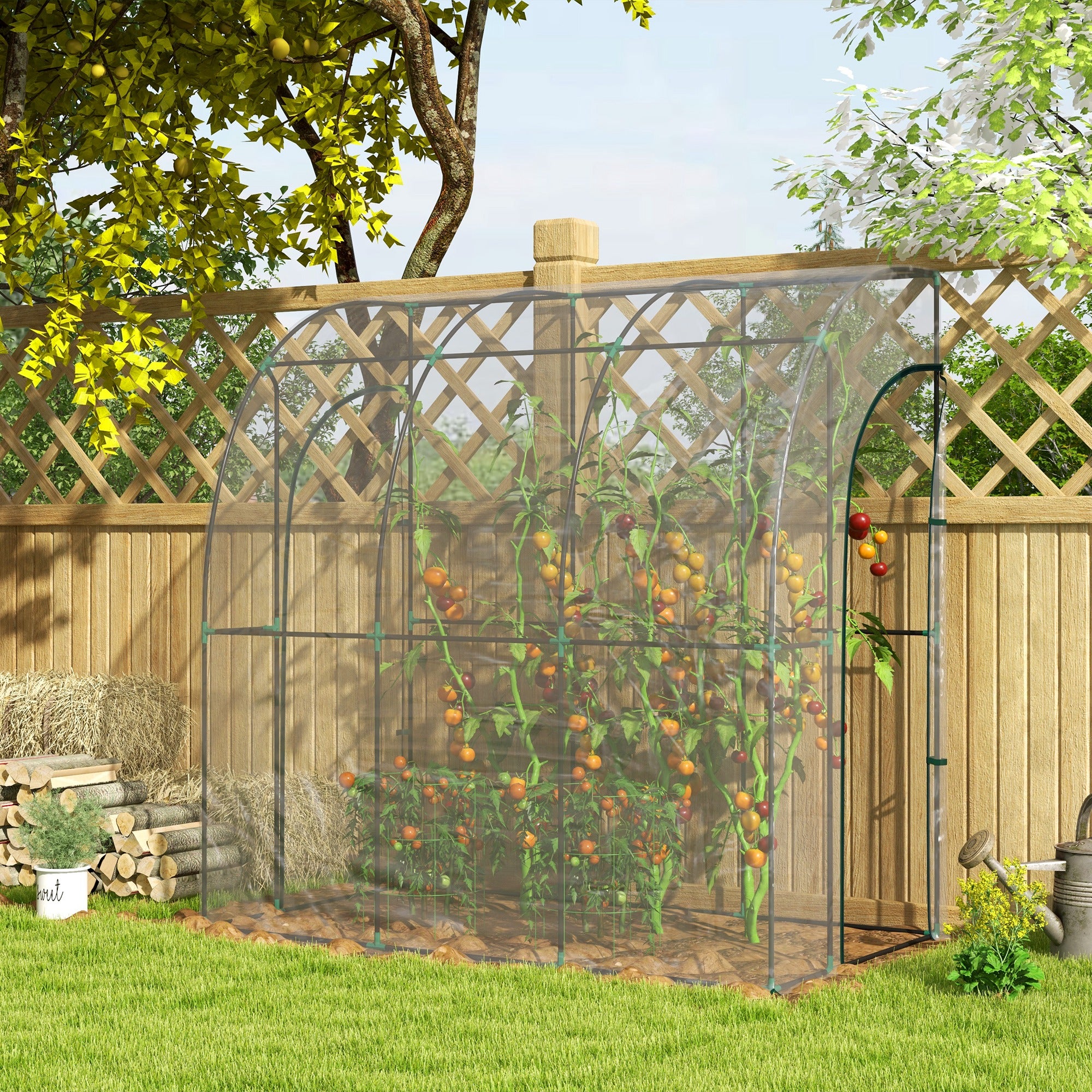 Small Walk-in Greenhouse with Sloping Tops & Roll-up Zipped Door, 214x118x212 cm, White - Image 3