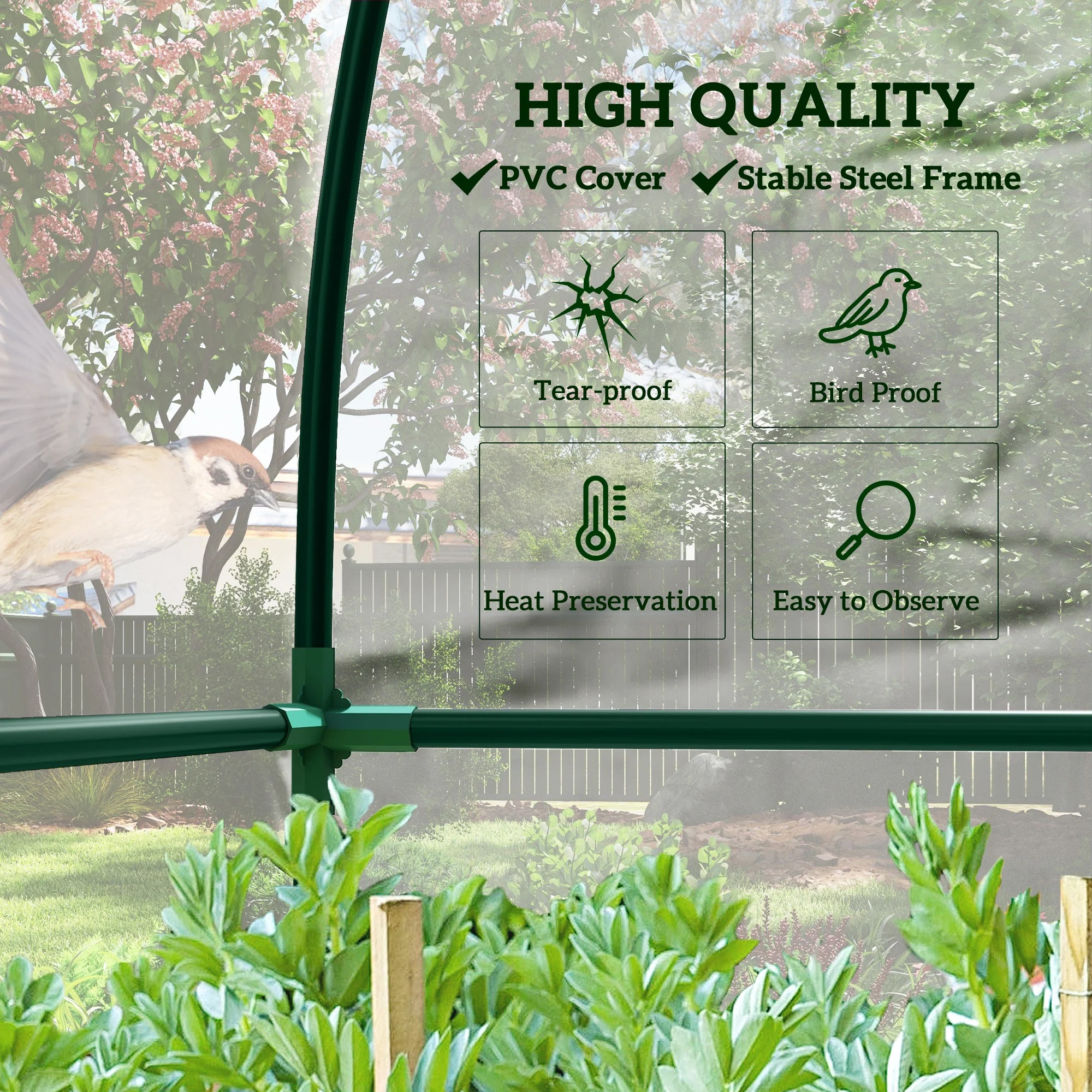 Small Walk-in Greenhouse with Sloping Tops & Roll-up Zipped Door, 214x118x212 cm, White - Image 6