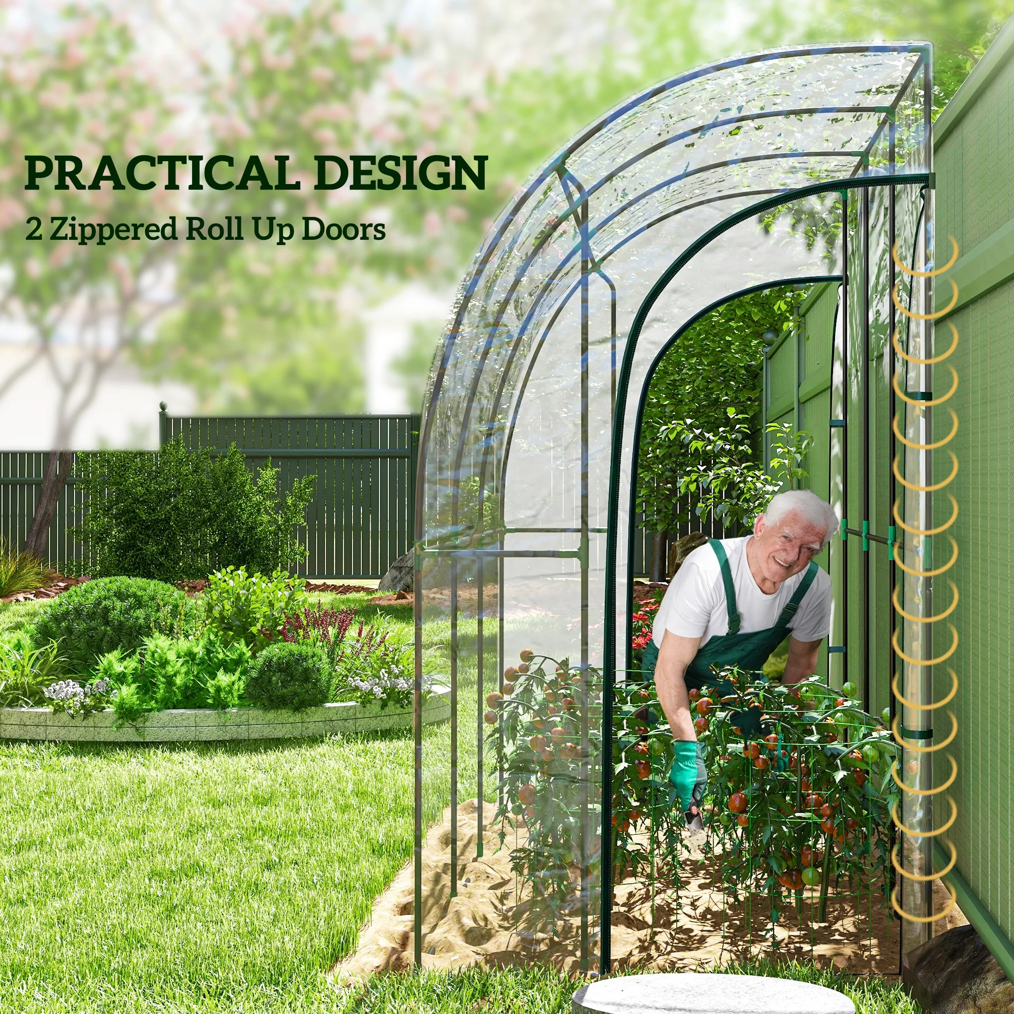 Small Walk-in Greenhouse with Sloping Tops & Roll-up Zipped Door, 214x118x212 cm, White - Image 8