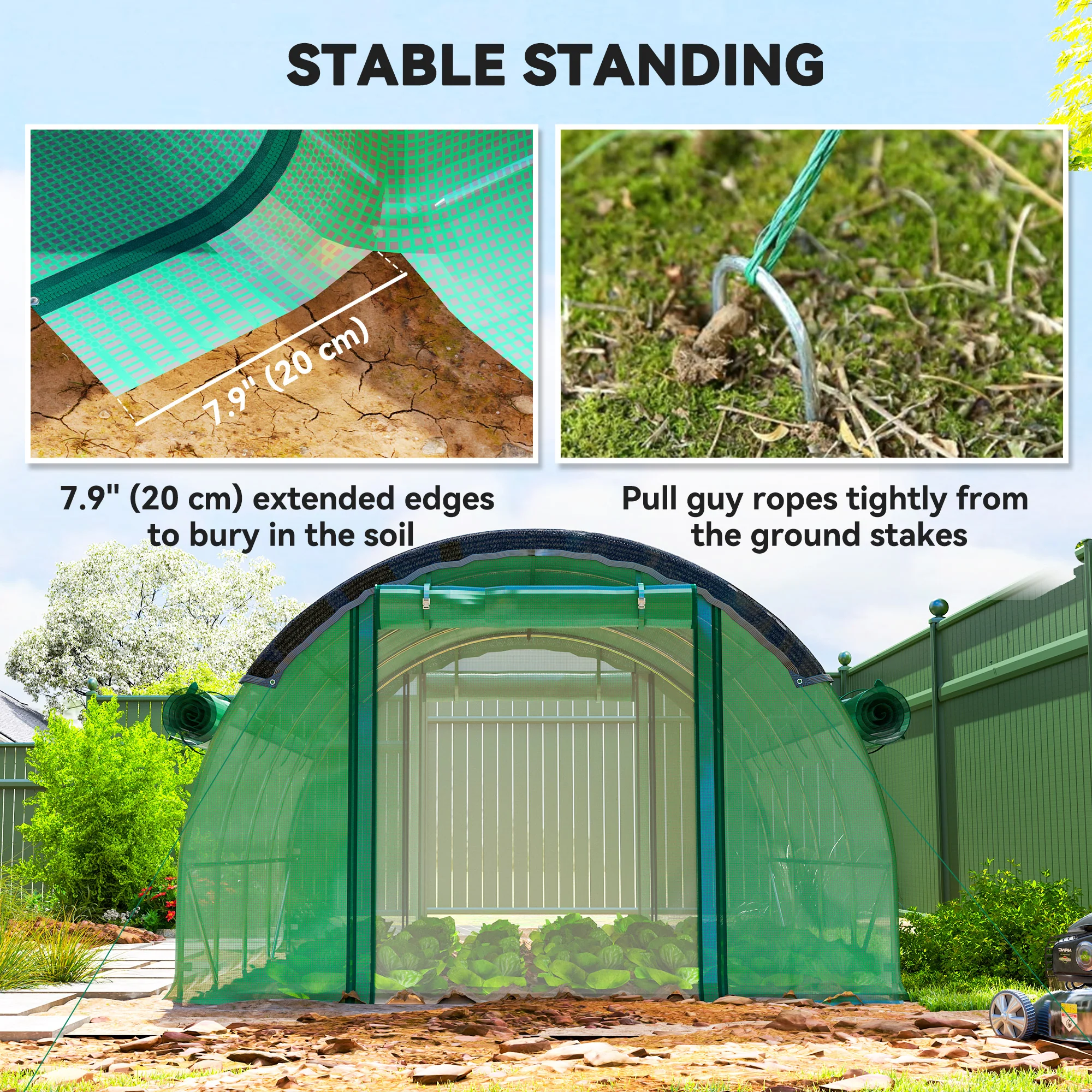 10' x 13' x 6.5' Walk-in Tunnel Greenhouse with 2 Doors, Green - Image 10