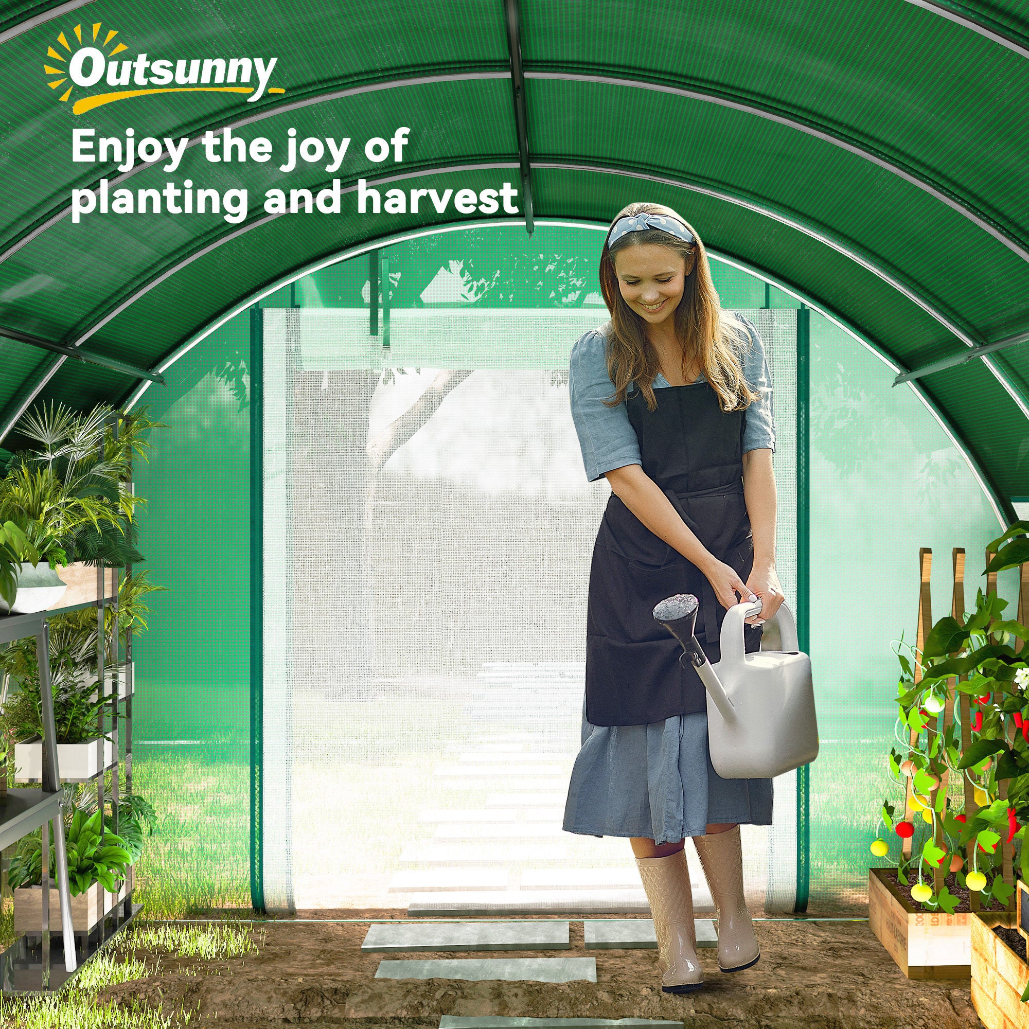 10' x 13' x 6.5' Walk-in Tunnel Greenhouse with 2 Doors, Green - Image 11