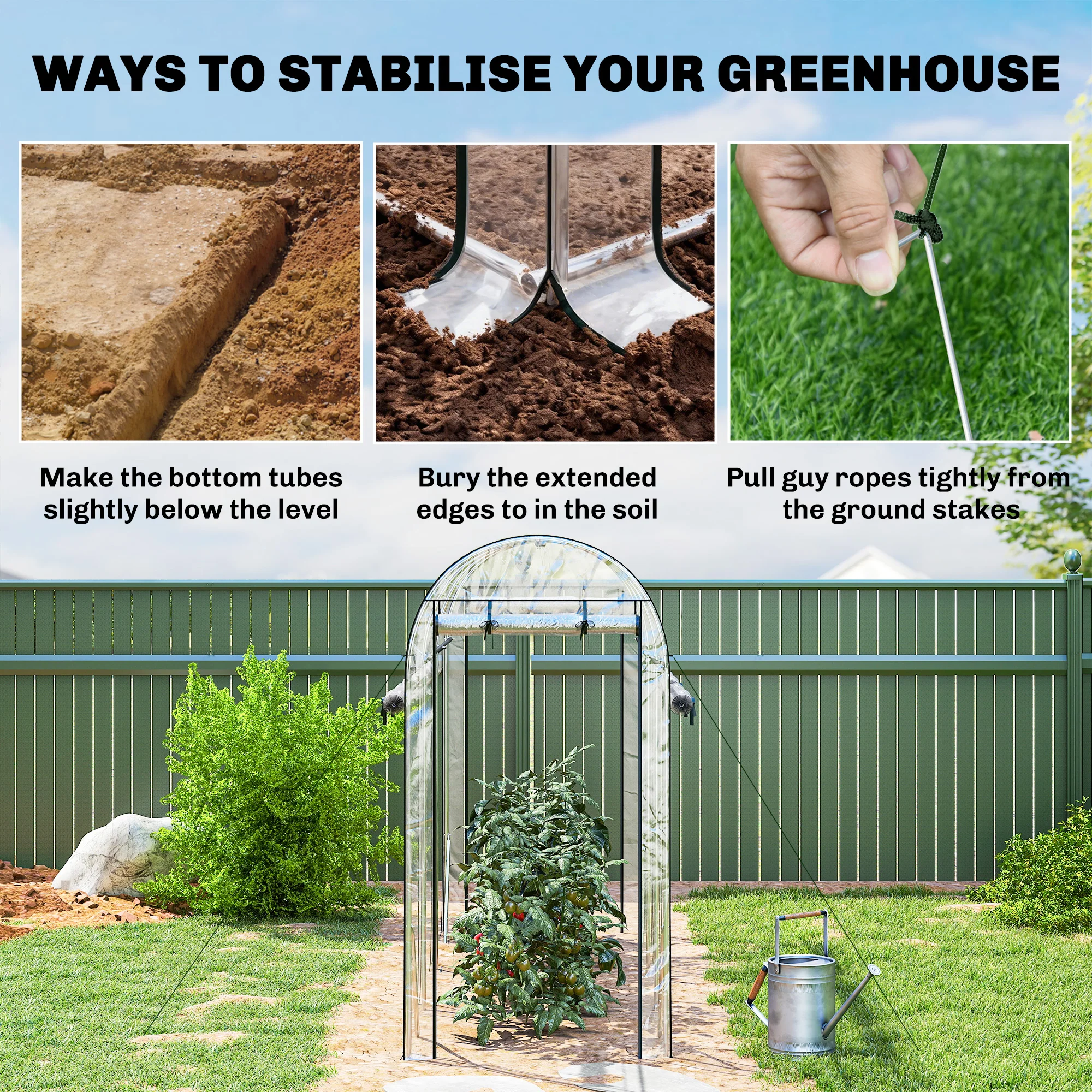 10' x 3' x 6.5' Walk-in Tunnel Greenhouse, Clear - Image 8