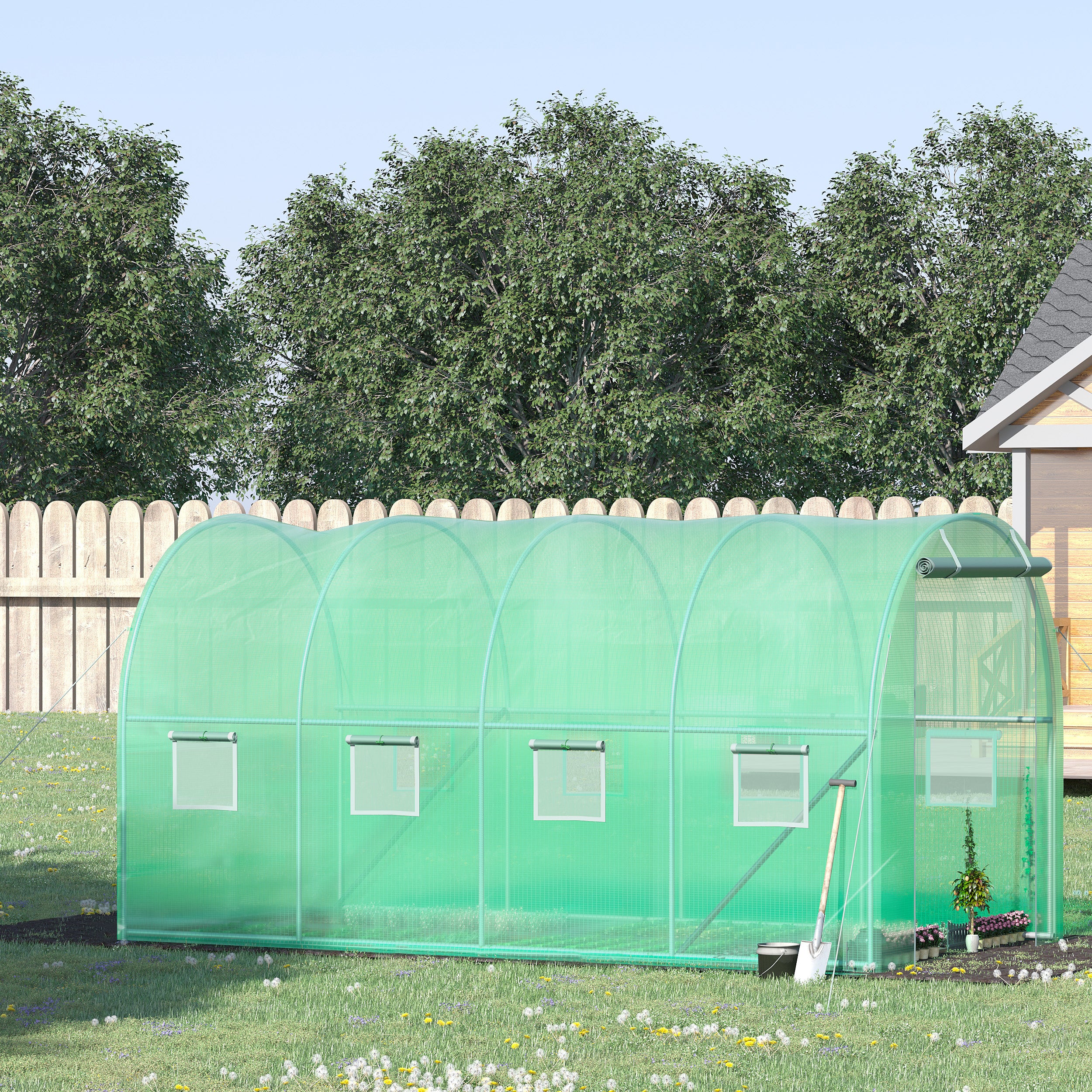 13' x 6.4' x 6.5' Walk-in Tunnel Greenhouse with 8 Mesh Windows, Green - Image 3