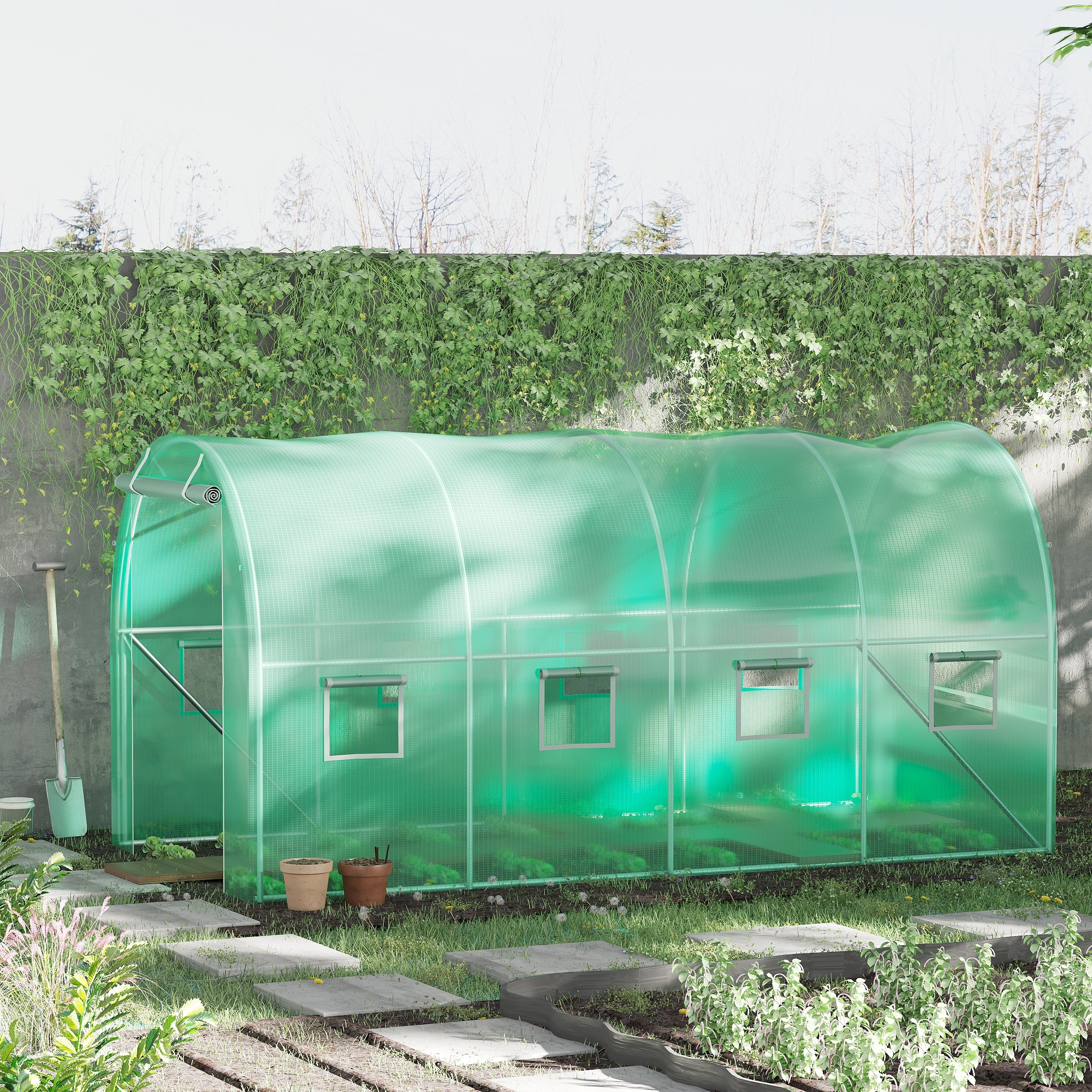 13' x 6.4' x 6.5' Walk-in Tunnel Greenhouse with 8 Mesh Windows, Green - Image 4