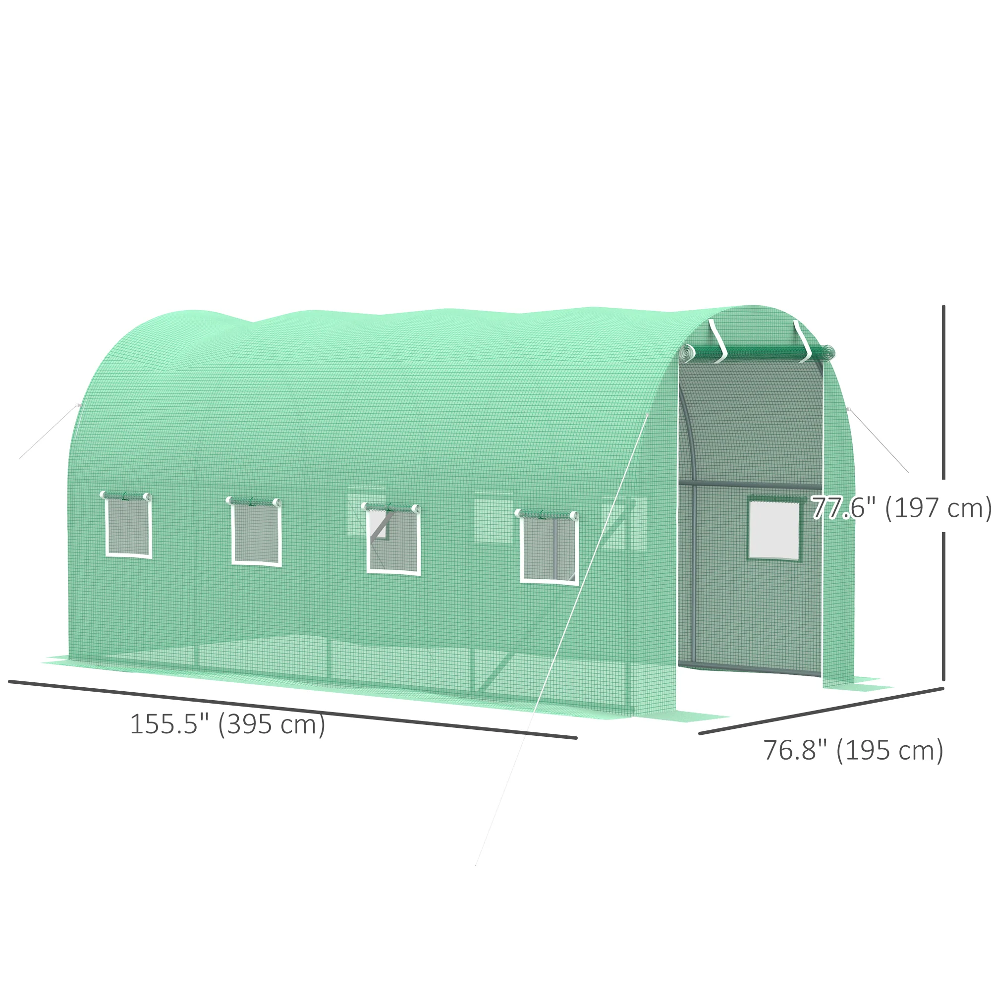 13' x 6.4' x 6.5' Walk-in Tunnel Greenhouse with 8 Mesh Windows, Green - Image 5