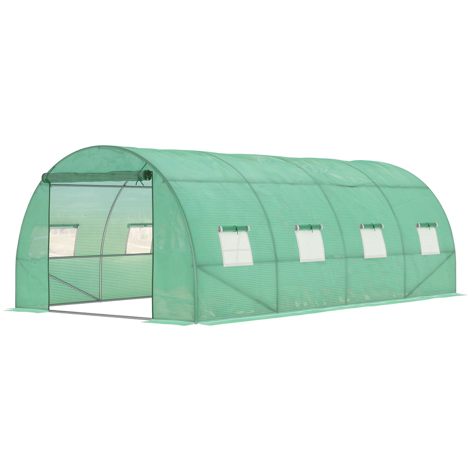 19' x 10' x 6.6' Walk-in Tunnel Greenhouse with 8 Mesh Windows, Green