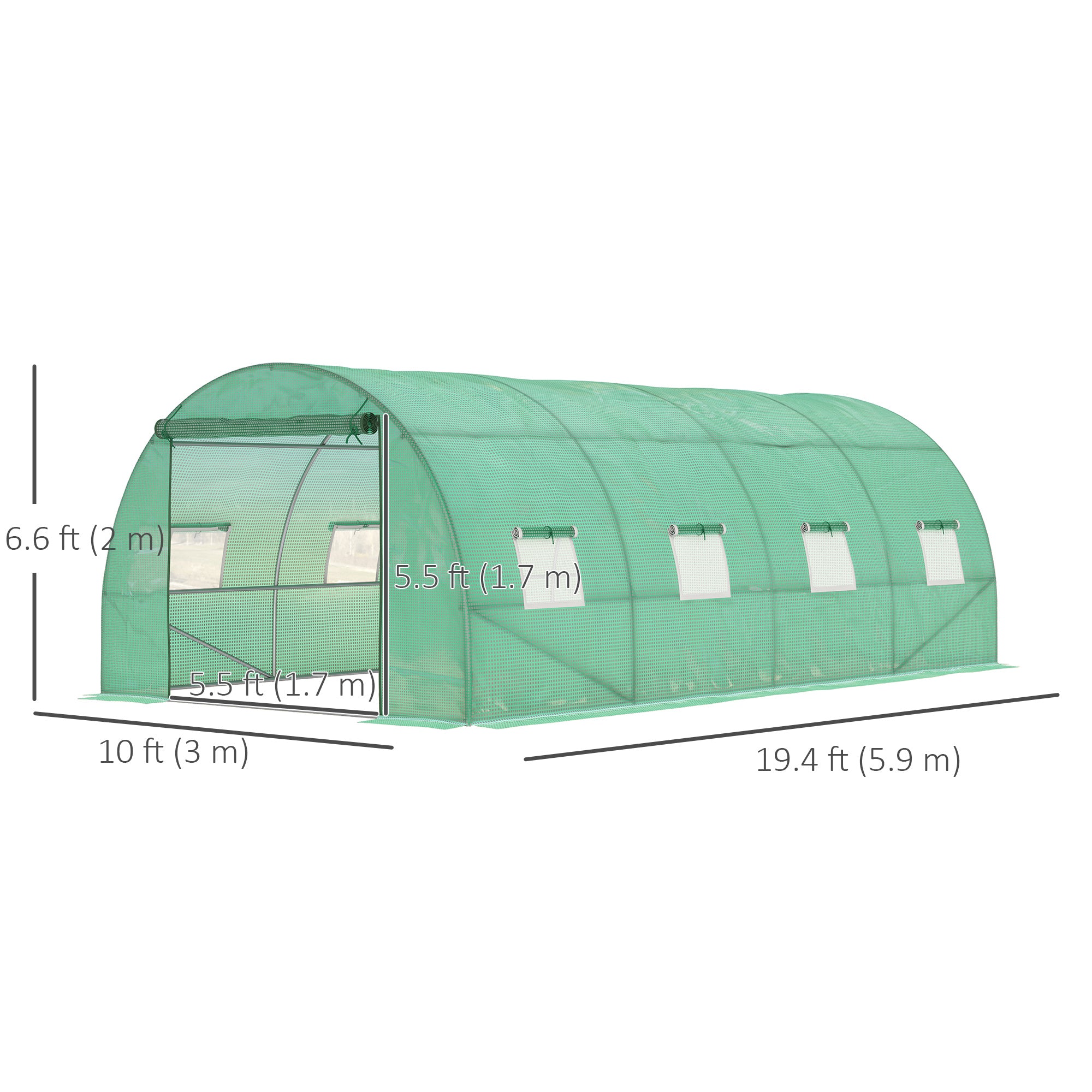 19' x 10' x 6.6' Walk-in Tunnel Greenhouse with 8 Mesh Windows, Green - Image 5