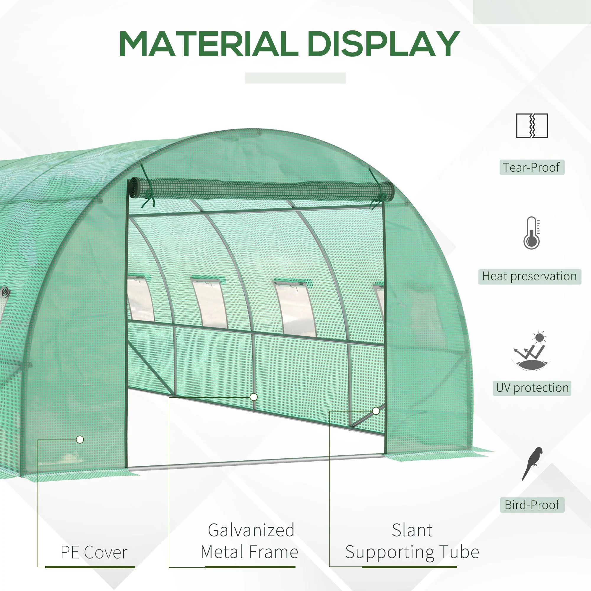 19' x 10' x 6.6' Walk-in Tunnel Greenhouse with 8 Mesh Windows, Green - Image 6