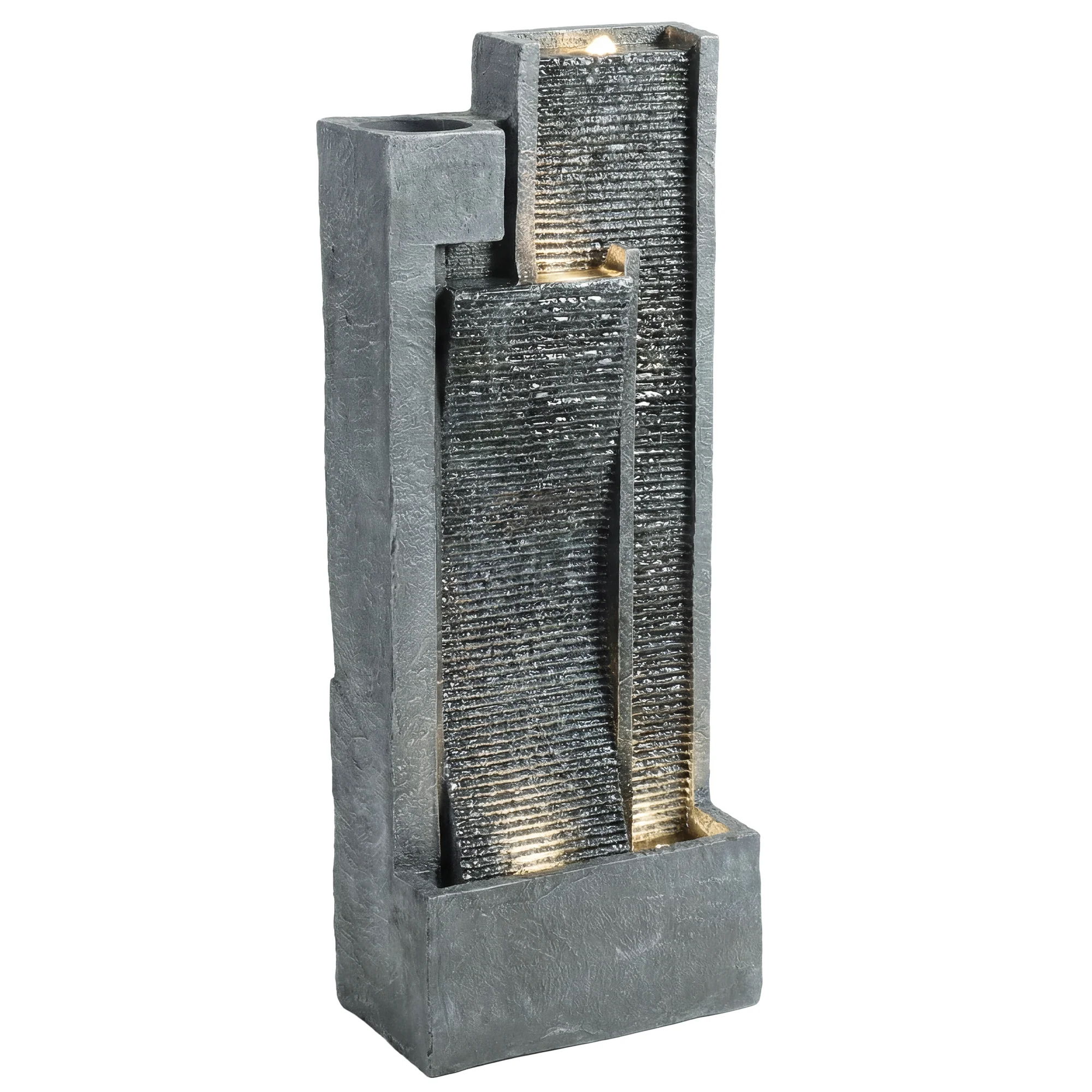 3-Tier Water Feature with LED Lights, Planter and Pump, Dark Grey - Image 12