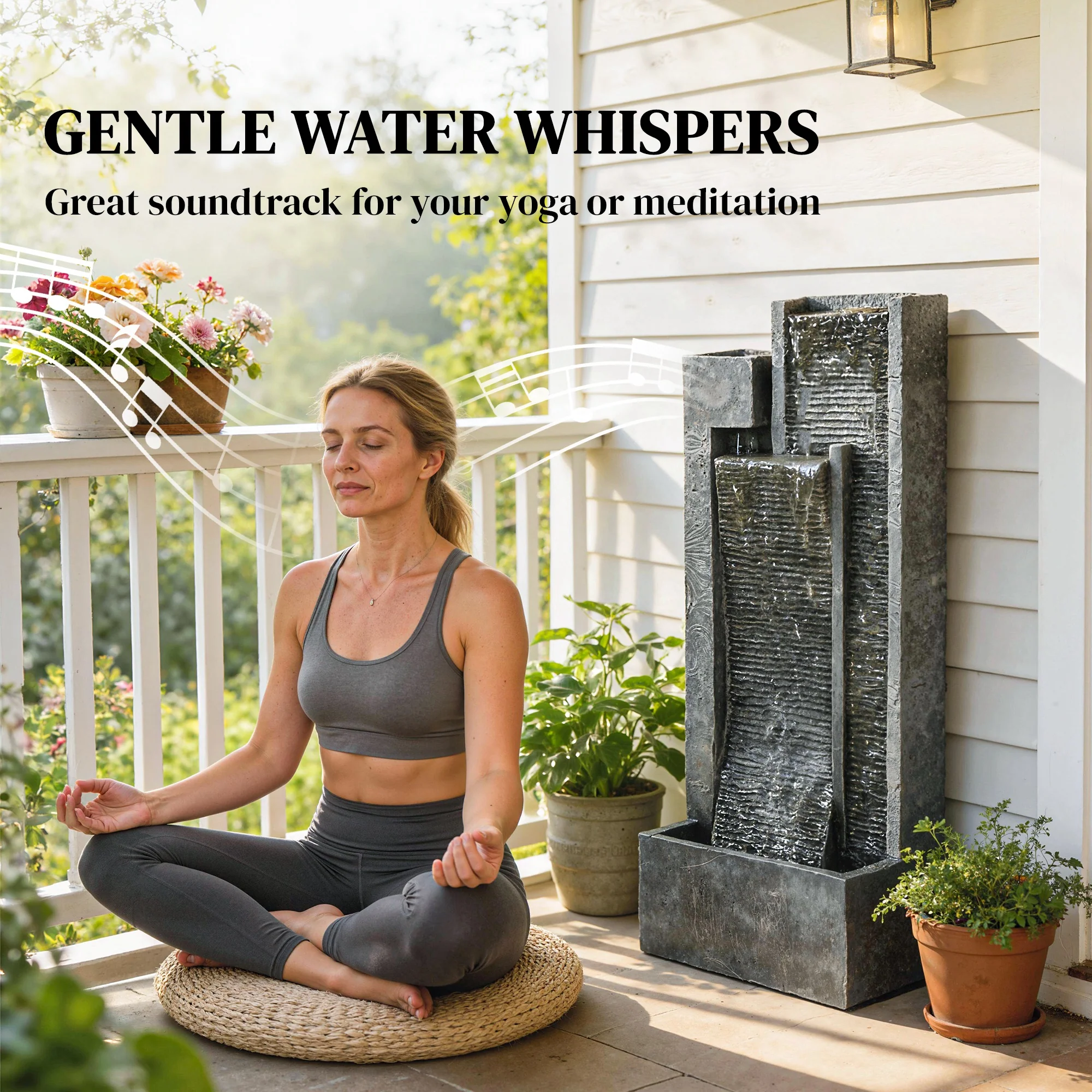 3-Tier Water Feature with LED Lights, Planter and Pump, Dark Grey - Image 9