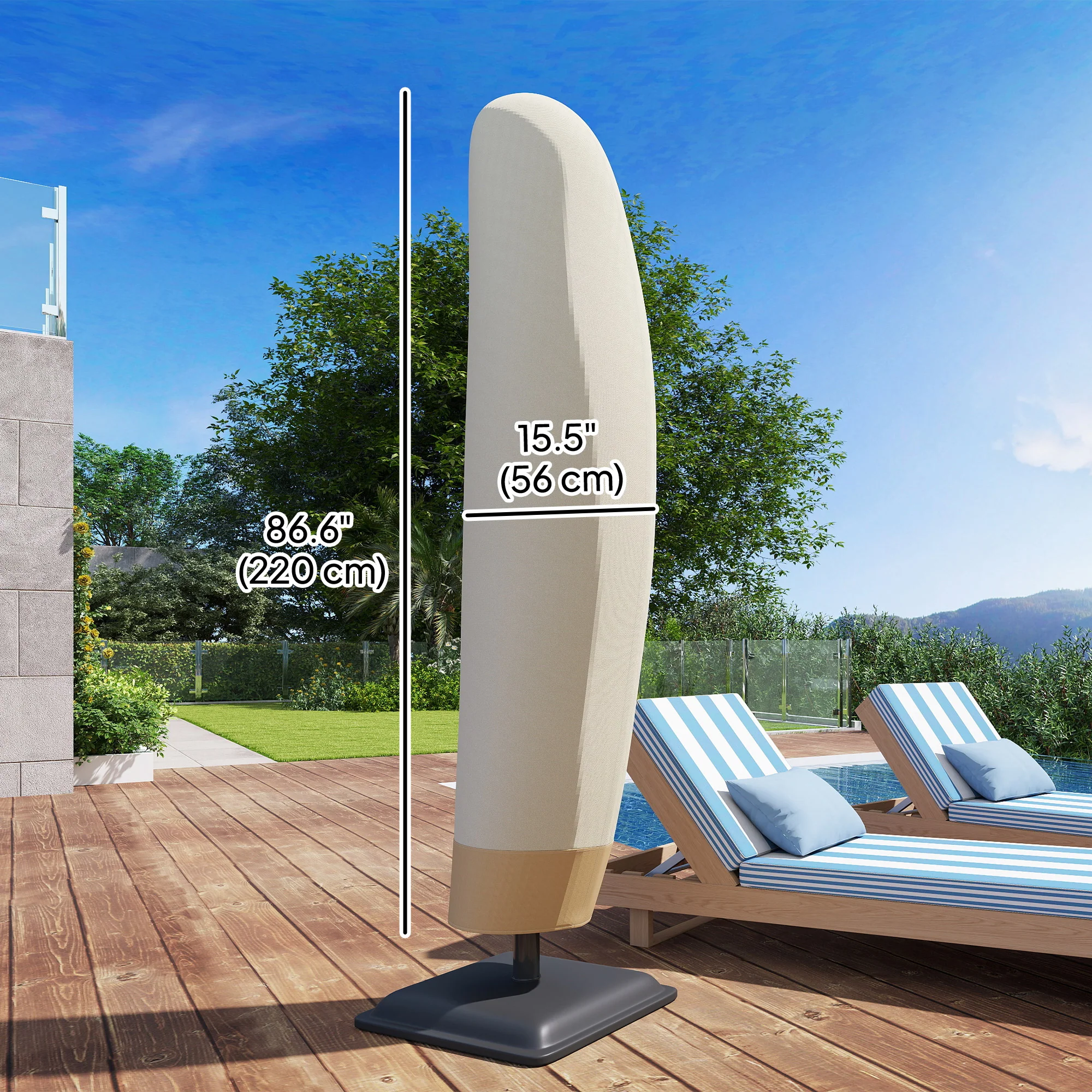 Waterproof Cover with Zipper for 10'-13' Offset Umbrella, Beige - Image 5
