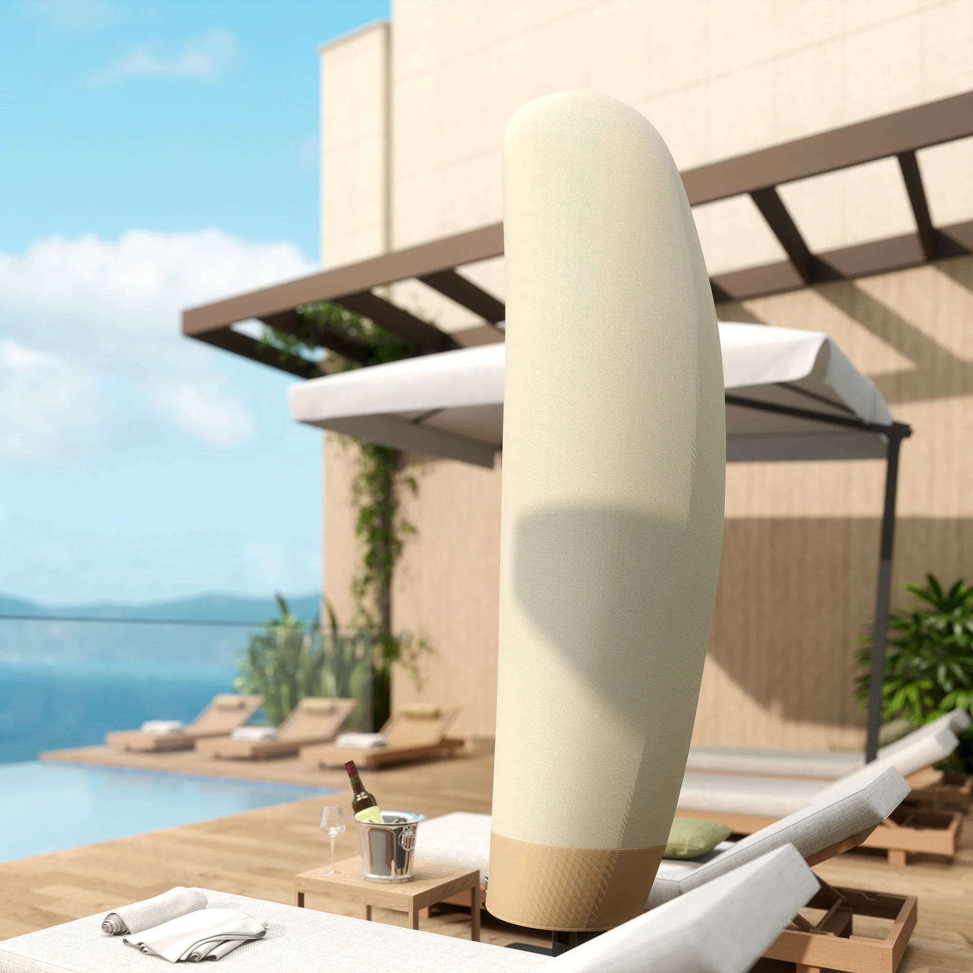 Waterproof Cover with Zipper for 10'-13' Offset Umbrella, Beige - Image 9