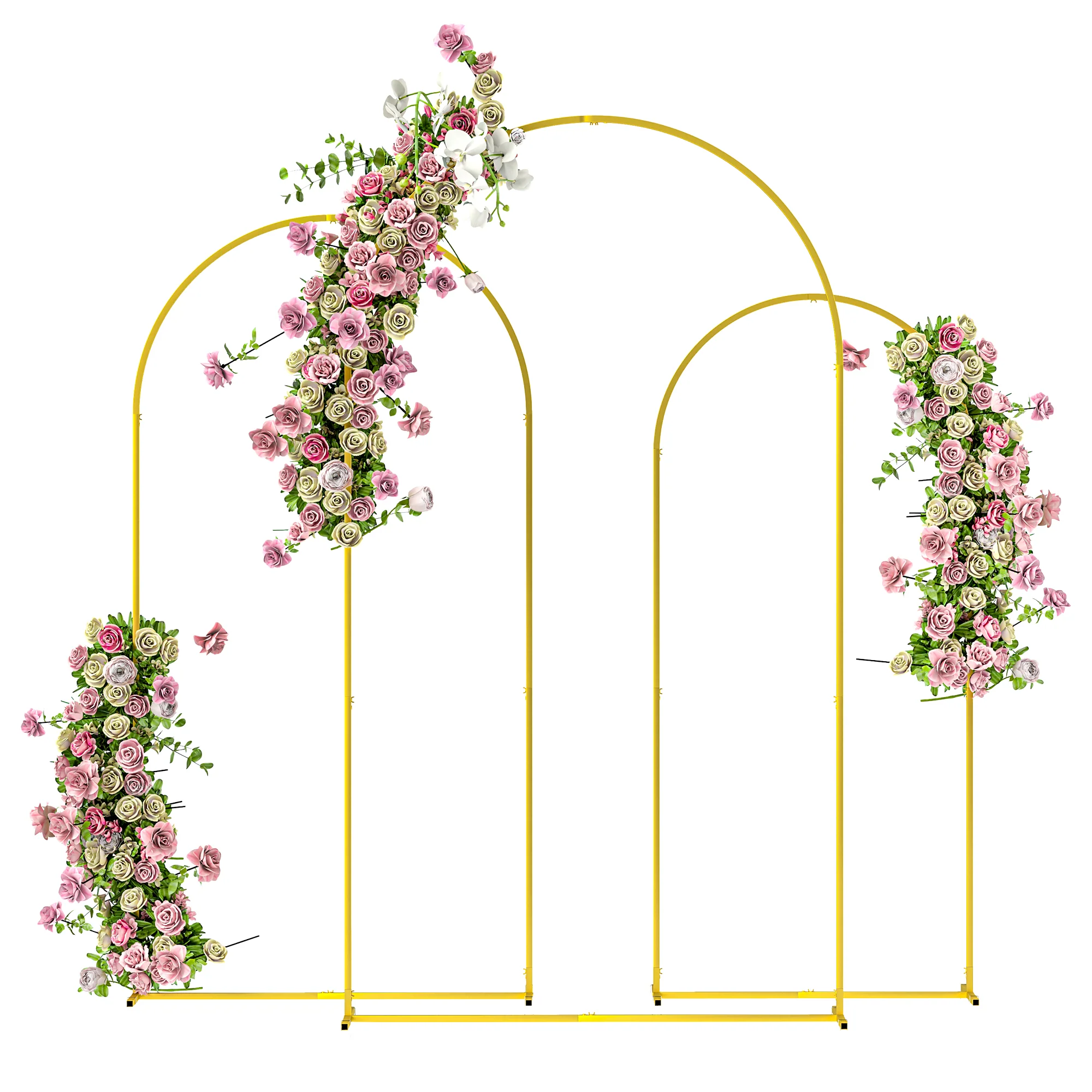 7/6.5/6 ft Metal Balloon Arch Backdrop Stand  for Birthday Party, Ceremony, Set of 3, Gold